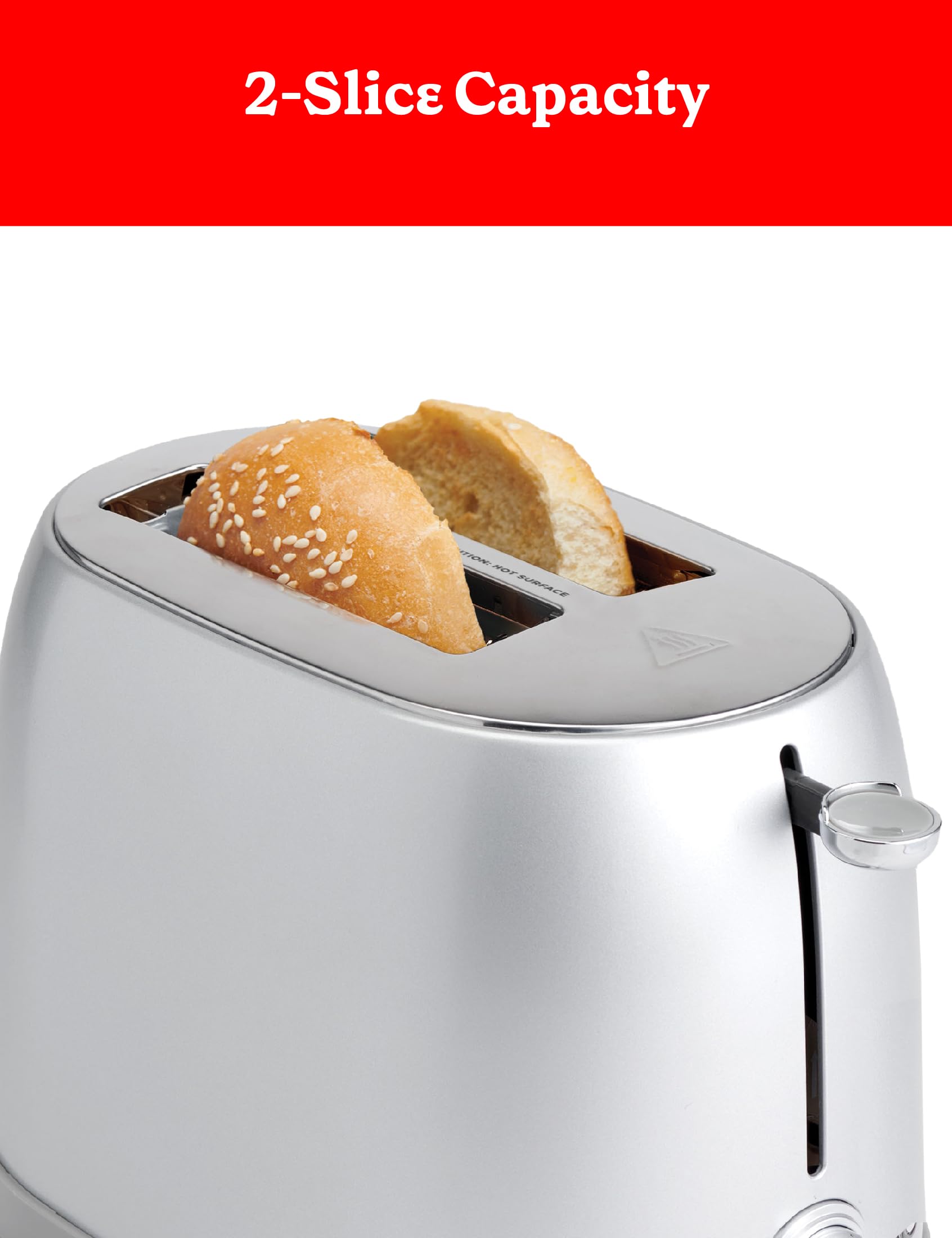 Betty Crocker 2-Slice Multi-Function Toaster with Extra Wide Slots - Perfect for Thick Bread, Bagels & Waffles - Adjustable Toast Shade Control & Slide-Out Crumb Tray - Silver - Ideal for Breakfast, Brunch & Quick Snacks at Home or Office