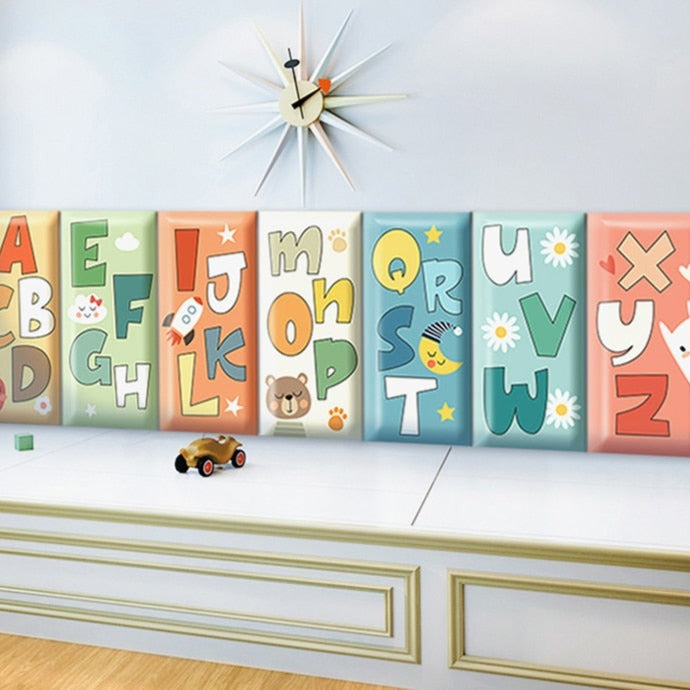 Soft Alphabet Kids Wall Padded Safety Cushions - Non-Toxic Foam Floor Mats for Nursery, Playroom & Toddler Learning Areas