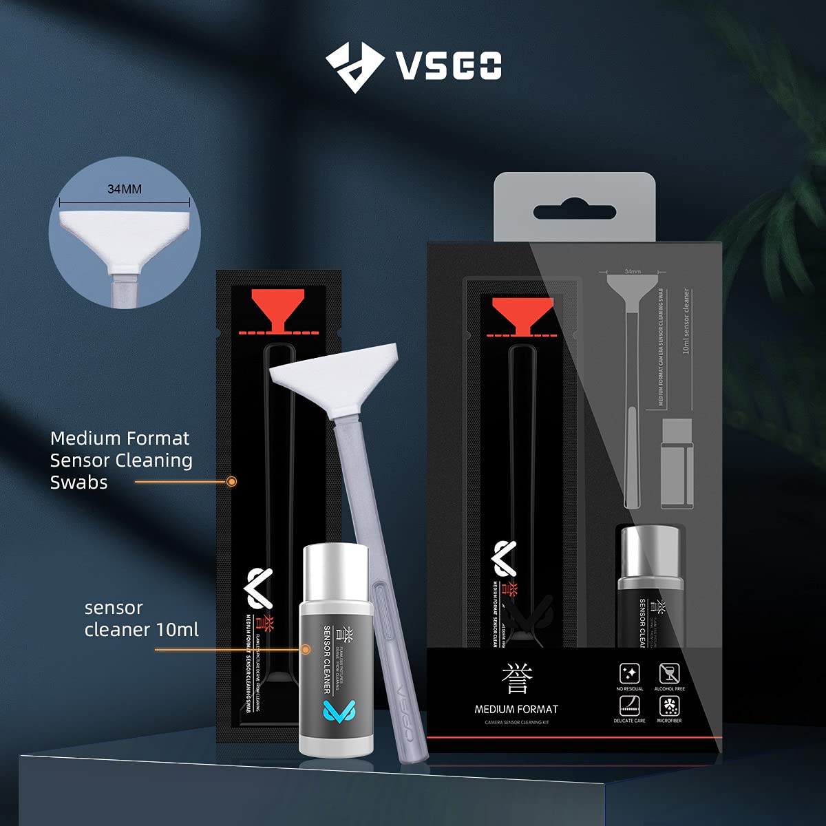 VSGO 34mm CMOS Sensor Cleaning Kit for Mirrorless & Medium Format Cameras - 12 Swabs & 10ml Cleaner (VS-S04E) | Professional Camera Maintenance for DSLR, Mirrorless & Digital Cameras