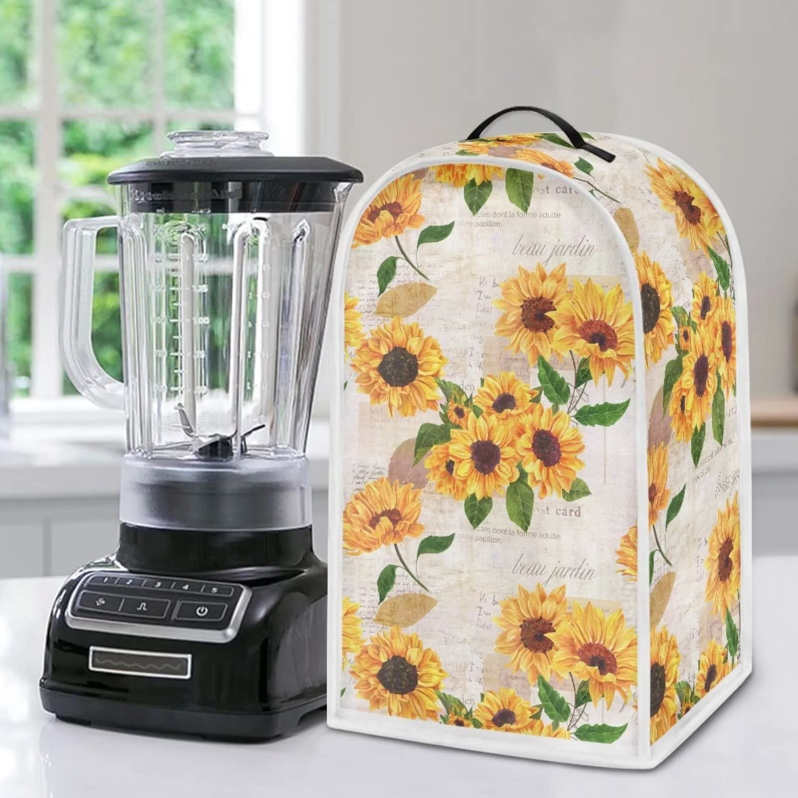 Sunflower Print Blender Cover - Universal Dustproof Kitchen Appliance Cover with Handle, Washable for Food Processors, Juicers & Coffee Makers | Perfect for Countertop Protection & Small Appliance Storage