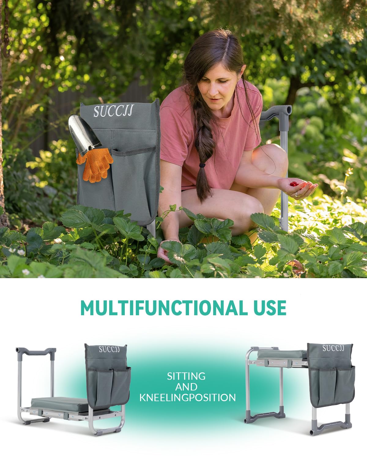 Heavy Duty Foldable Garden Kneeler and Seat - Extra Wide Gardening Bench with Handles for Seniors & Women - Grey Kneeling Stool for Planting, Weeding & Outdoor Activities