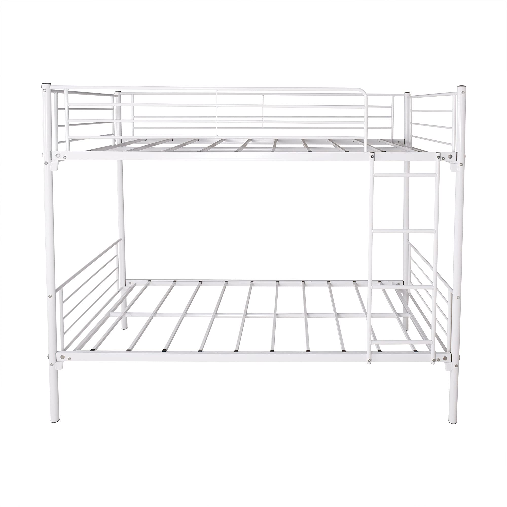 Twin Over Twin Metal Bunk Bed with Ladder & Guardrails - Heavy Duty Bunk Bed Frame for Adults, Kids, Boys & Girls Bedroom - No Box Spring Needed - White - Perfect for Space-Saving Kids' Rooms, Dormitories & Guest Bedrooms