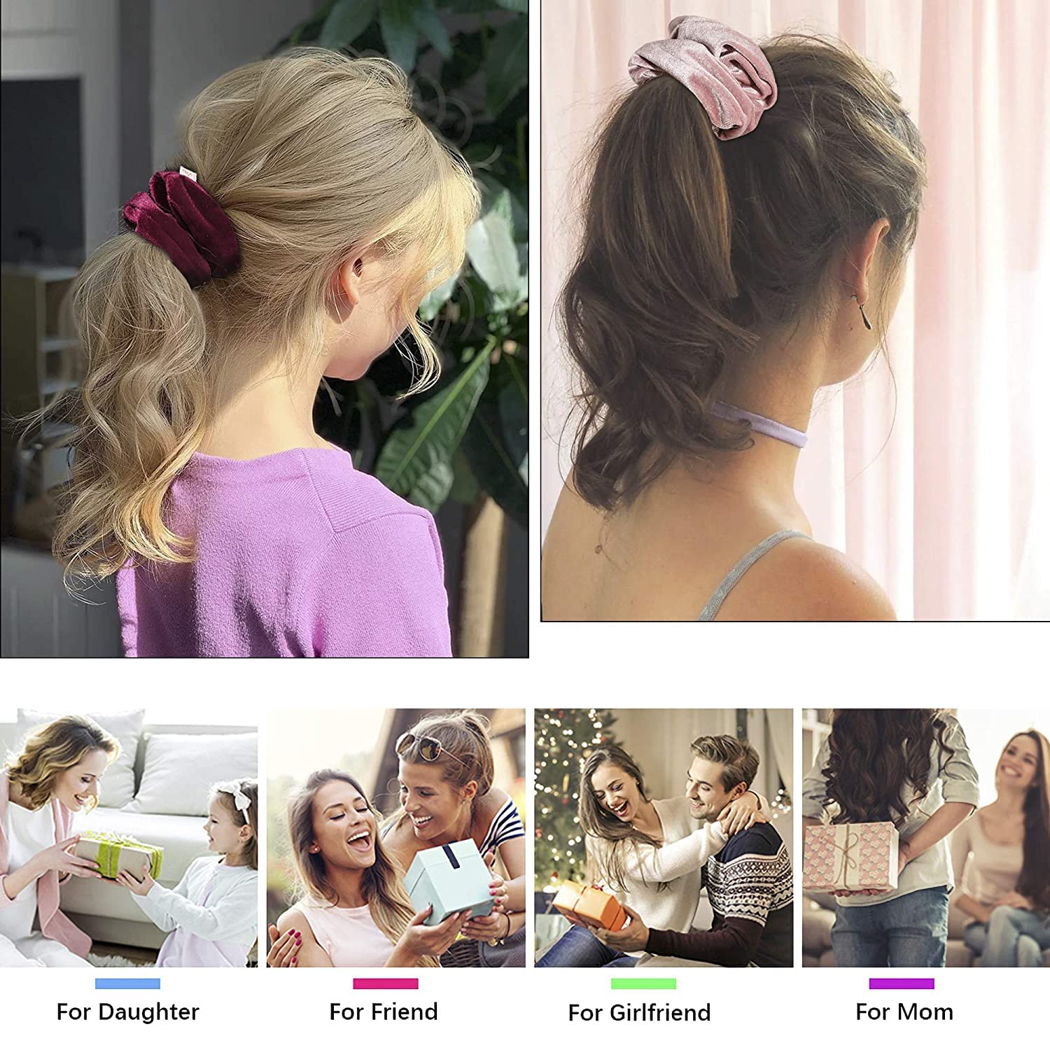 ALIBA COLLECTION 8-Piece Velvet Hair Scrunchies Set - Premium Soft Elastic Hair Bands for Women & Girls - Ponytail Holders & Hair Accessories - Perfect for School, Work, Gym & Everyday Styling