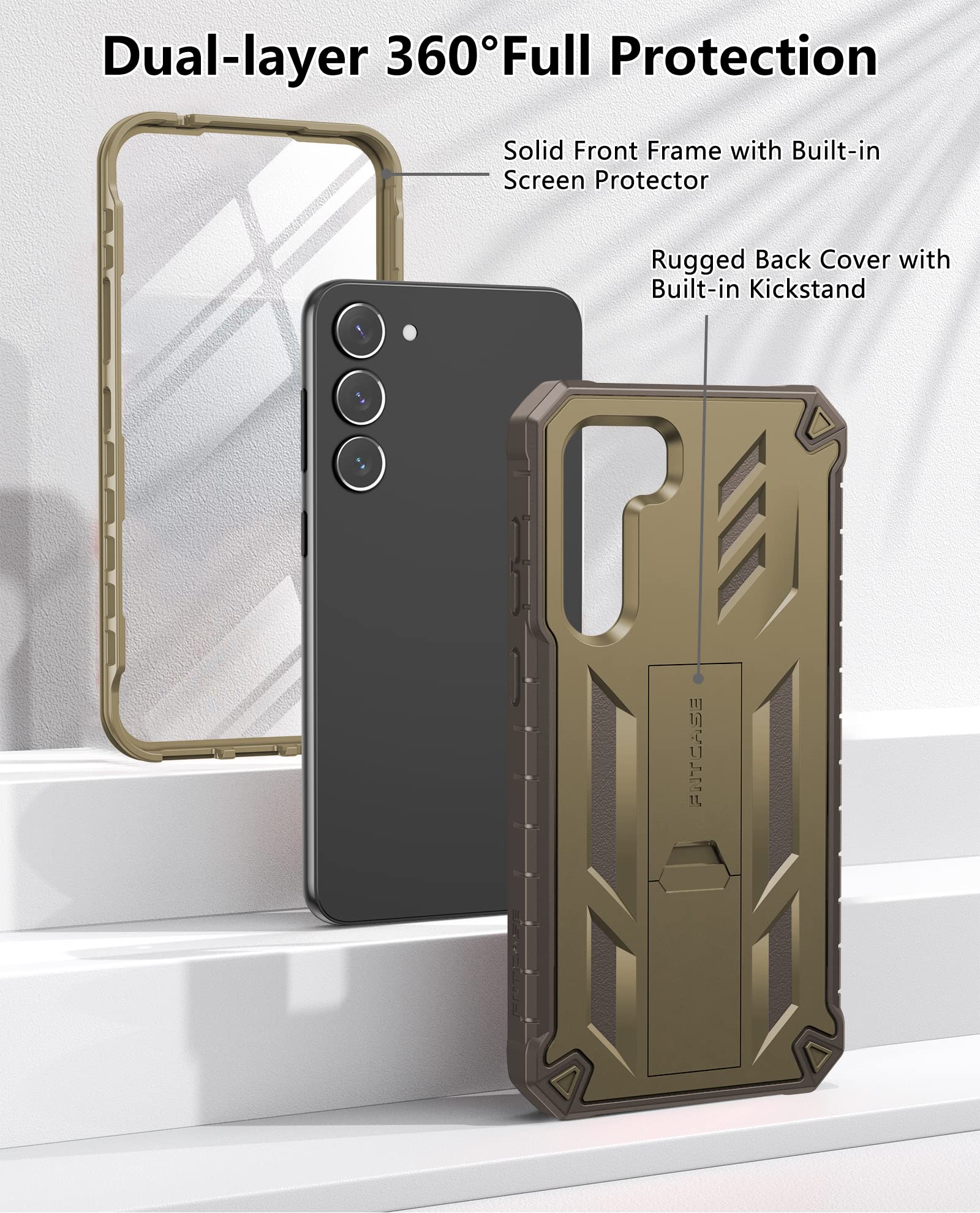 FNTCASE for Samsung Galaxy S23 Case - Military Grade Shockproof Protective Cover with Built-in Screen Protector & Kickstand | Dual Layer Rugged Design, Drop Proof Full Protection for 6.1