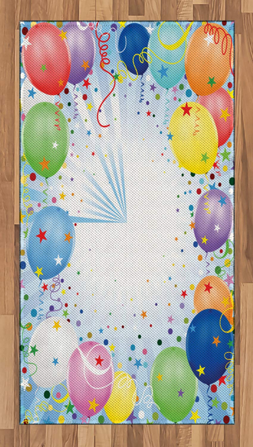 Ambesonne Happy Celebration Party Area Rug - Colorful Balloons, Confetti & Stars Design - Non-Slip Flat Woven Accent Rug 2.6' x 5' for Living Room, Bedroom, Dining Room - Perfect for Birthday Parties, Baby Showers & Home Decor
