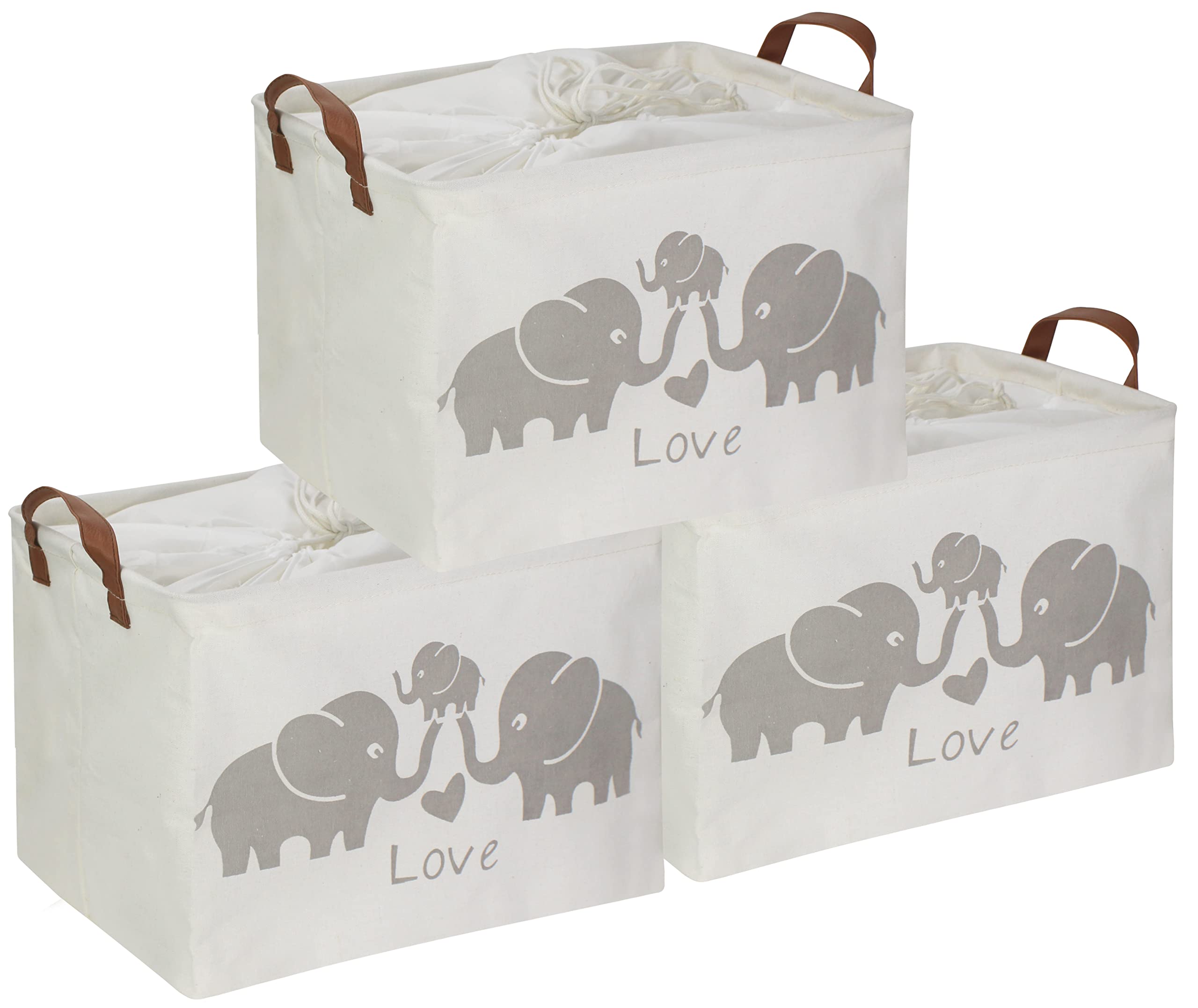 HIYAGON 3-Pack Rectangular Fabric Storage Baskets - Collapsible Toy Organizer Bin for Books, Shelves & Closet (Elephant Design) - Perfect for Nursery, Playroom & Home Organization