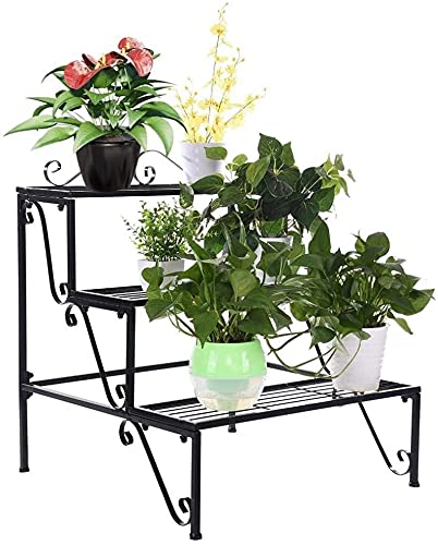 LTouo 3-Tier Metal Hanging Plant Stand - Heavy Duty Indoor/Outdoor Flower Pot Organizer Rack with Grid Panel - Perfect for Balcony, Garden, Patio, and Home Decor Plant Display