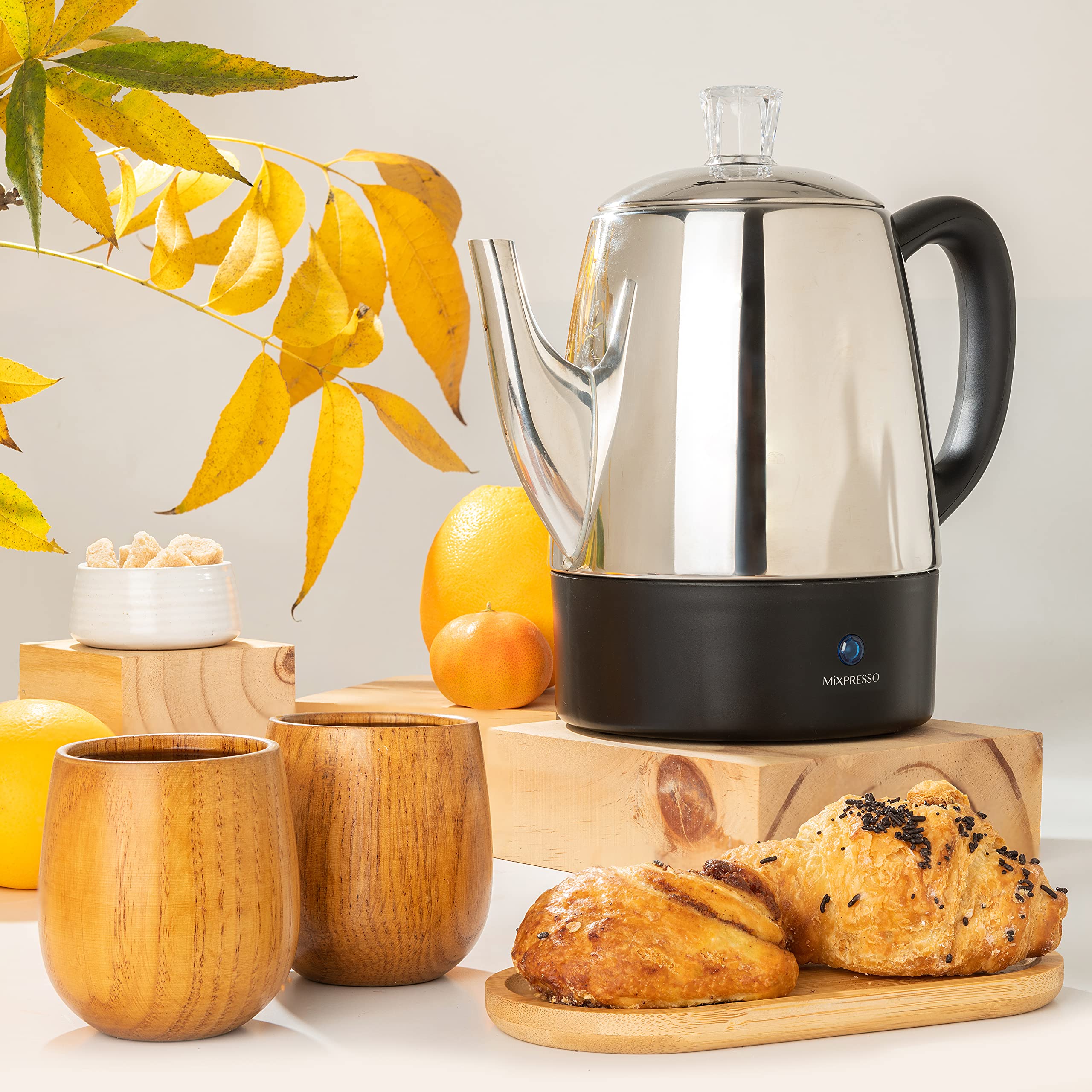 Mixpresso 4-Cup Electric Coffee Percolator with Keep Warm Function, Stainless Steel Coffee Maker with Removable Basket - Perfect for Home, Office, or Camping Use