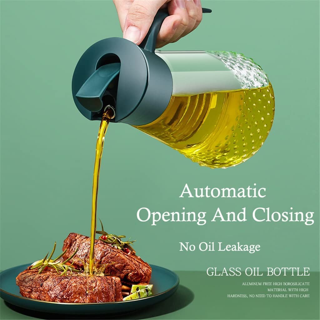 Automatic Opening & Closing Leakproof Olive Oil Dispenser Bottle for Kitchen - Plastic Condiment Container for Cooking, Seasoning & Salad Dressing - Perfect for Home Chefs & Meal Prep