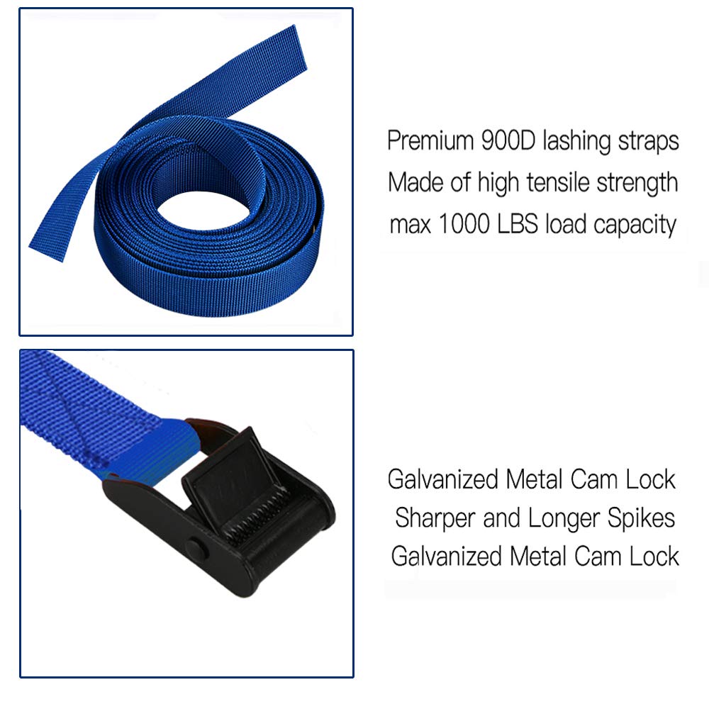 Premium Heavy Duty Ratchet Tie Down Straps - 4 Pack Adjustable Lashing Straps with Cam Buckle (6.5 Feet) for Secure Cargo Transport - Ideal for Trucks, Trailers, Motorcycles & Luggage