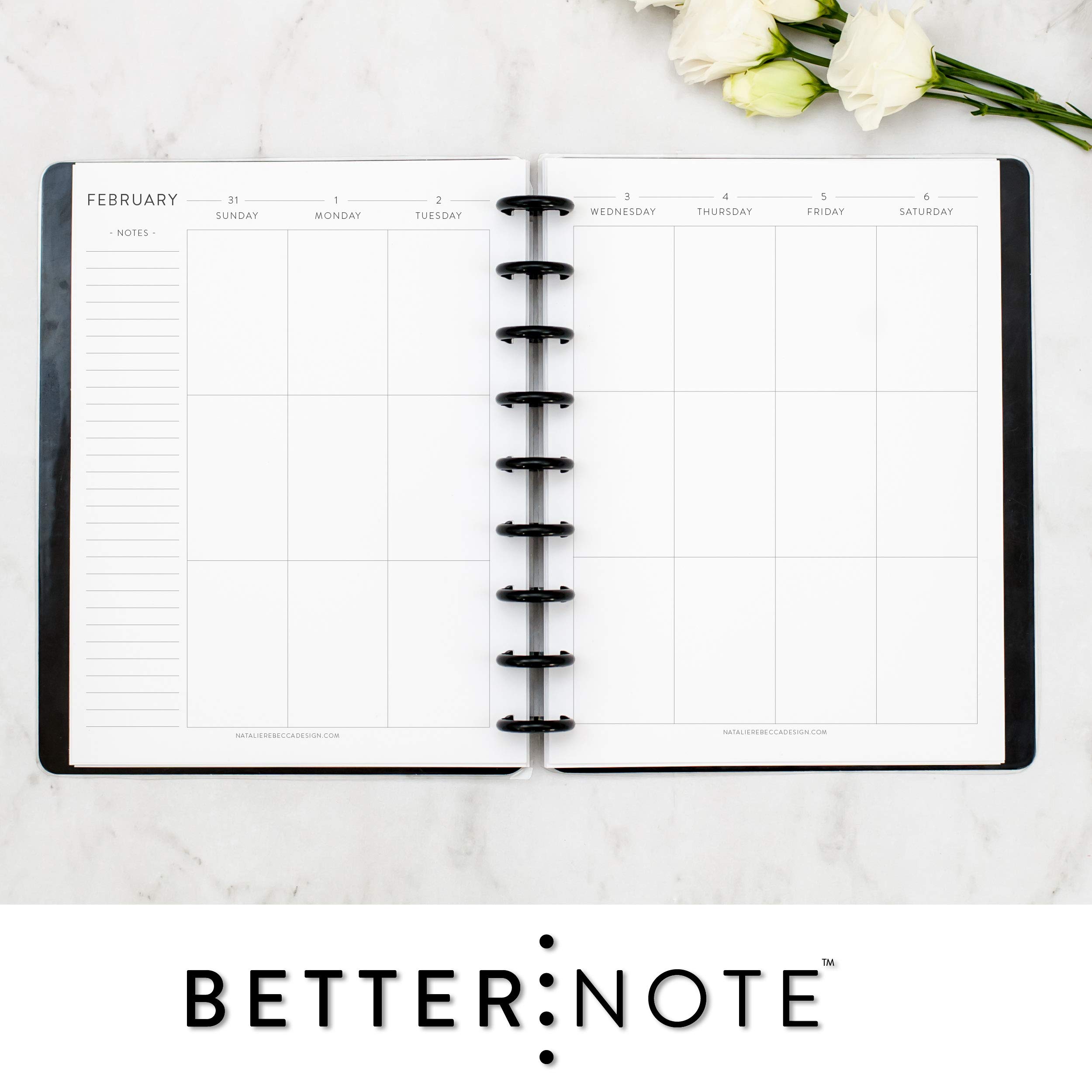 BetterNote 2025 Vertical Calendar Refill for Disc Notebooks - Fits Levenger Circa, Happy Planner, Staples Arc, TUL, InkWell Press, MAMBI, NOTIQ (Classic, 9-Disc, 7