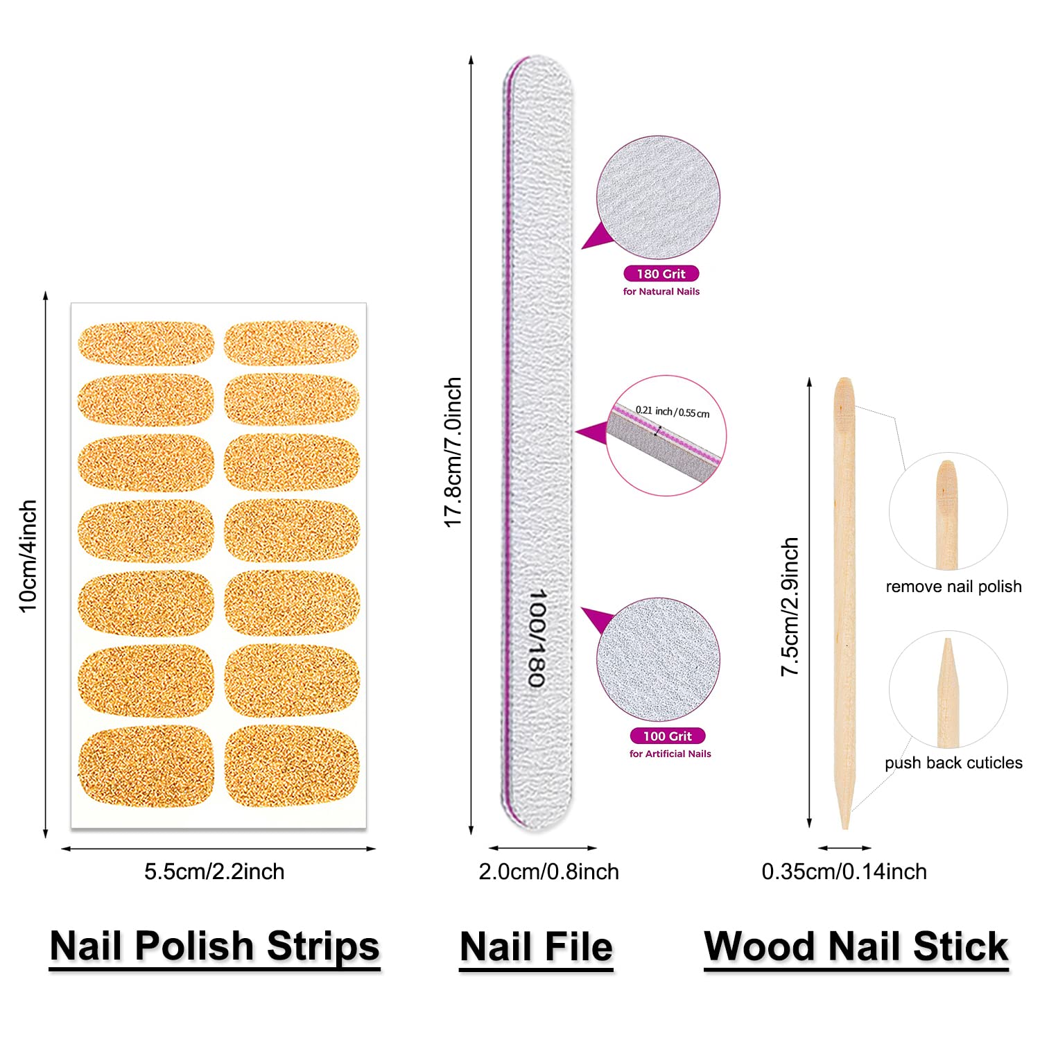DANNEASY 16 Sheets Self-Adhesive Nail Polish Stickers - Full Nail Wraps Gel Strips for Women & Girls, Includes Nail File & Cuticle Stick (Glitter Series) | Perfect for DIY Manicures, Parties, Gifts & Special Occasions