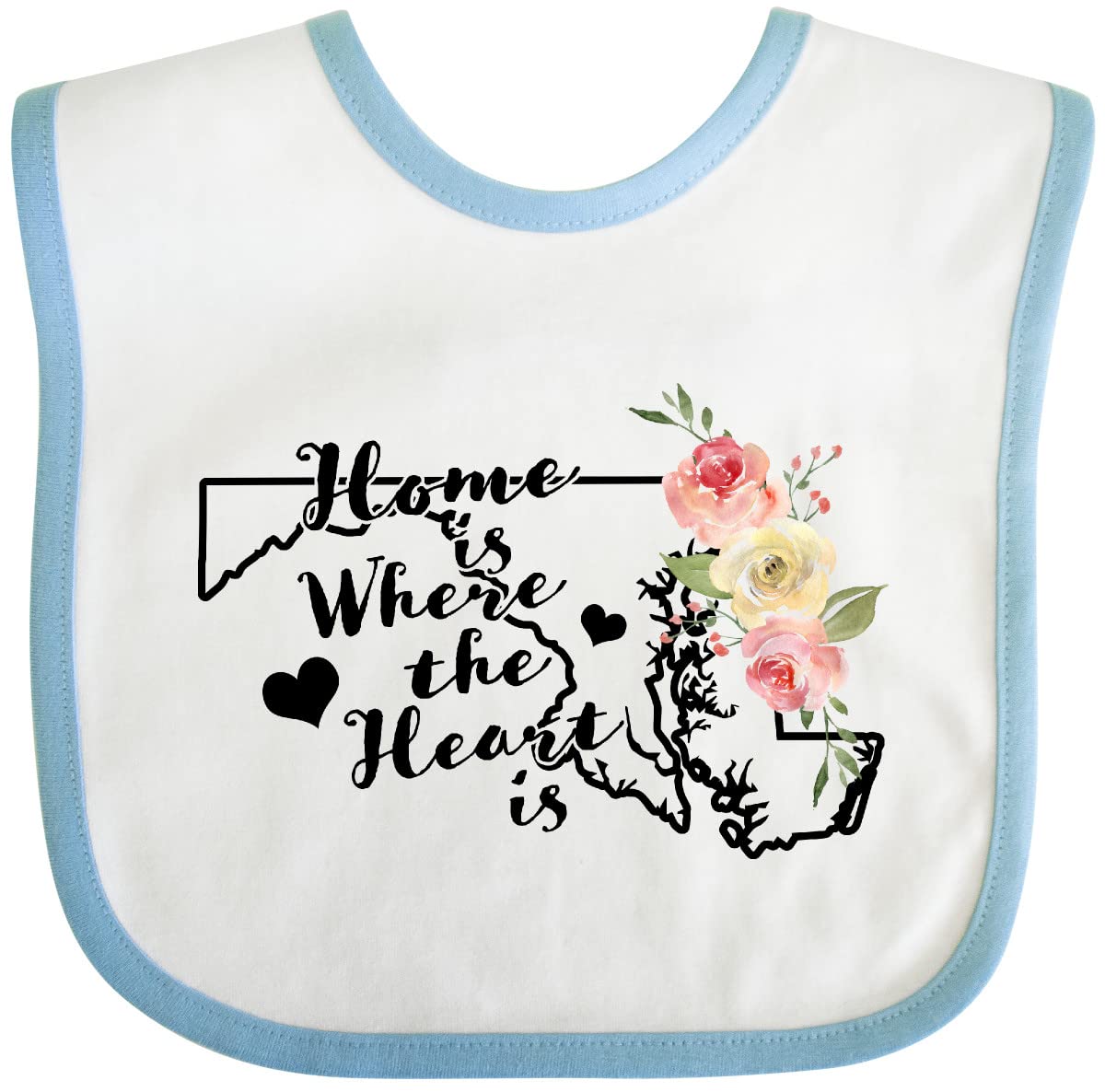 Inktastic Maryland Home Is Where the Heart Is Watercolor Floral Baby Bib - Soft Organic Cotton Drool Bib for Infants, Perfect for Feeding, Playtime & Photo Shoots