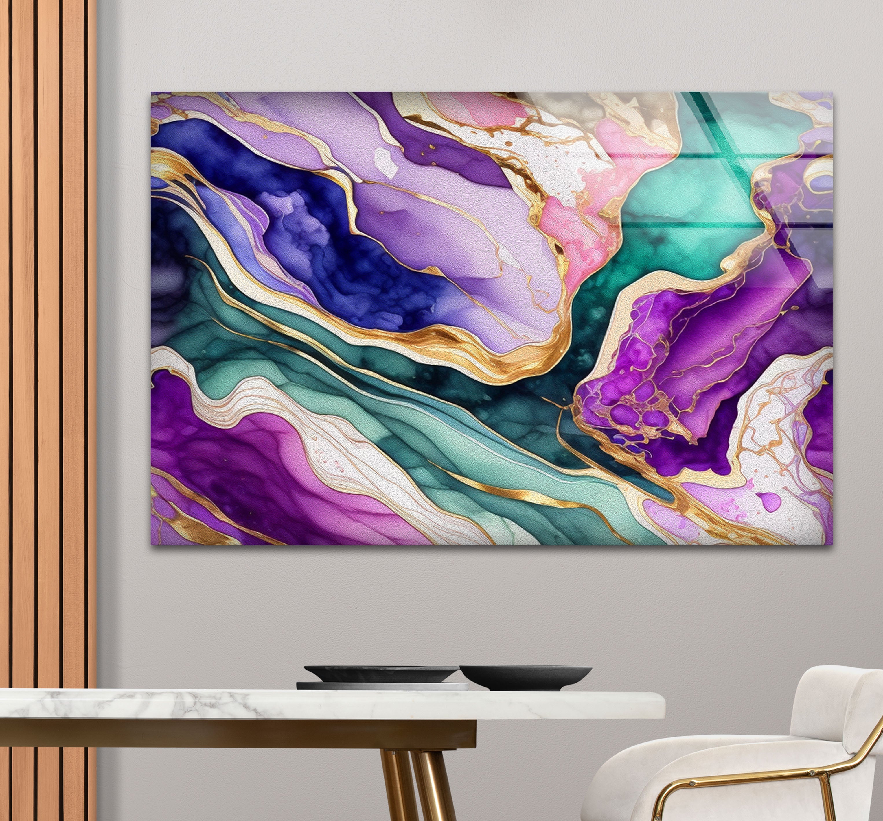 Vibrant Geode Marble Wall Art - Abstract Crystal Glass Print for Modern Home & Office Decor | Perfect for Living Room, Bedroom & Office Spaces