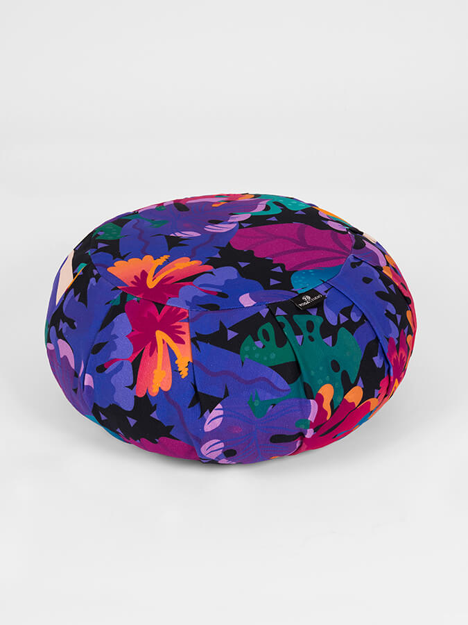 Organic Cotton Buckwheat Meditation Cushion - Round Floral Zafu Pillow for Yoga, Meditation & Home Decor | Eco-Friendly Yoga Studio Accessory