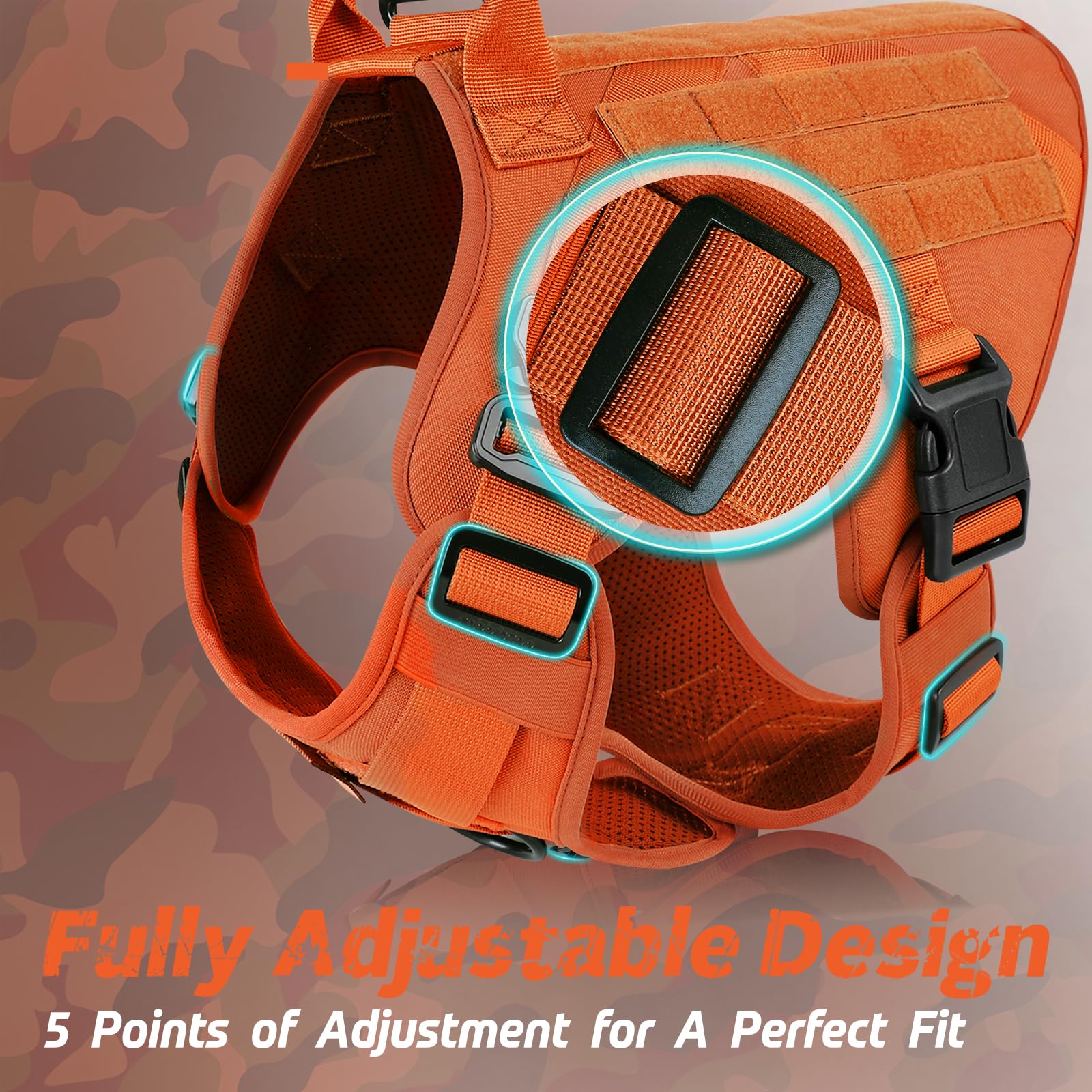 **Rabbitgoo Heavy Duty Tactical Dog Harness for Large Breeds - Adjustable No-Pull Service Vest with Handle for Training, Hunting & Walking - Military-Grade Dog Harness (Orange, Size M) - Perfect for Outdoor Adventures & Daily Walks**