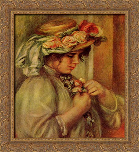 Pierre Auguste Renoir Young Girl in a Hat 20x22 Gold Ornate Wood Framed Canvas Art Print - Vintage Wall Decor for Living Room, Bedroom & Office