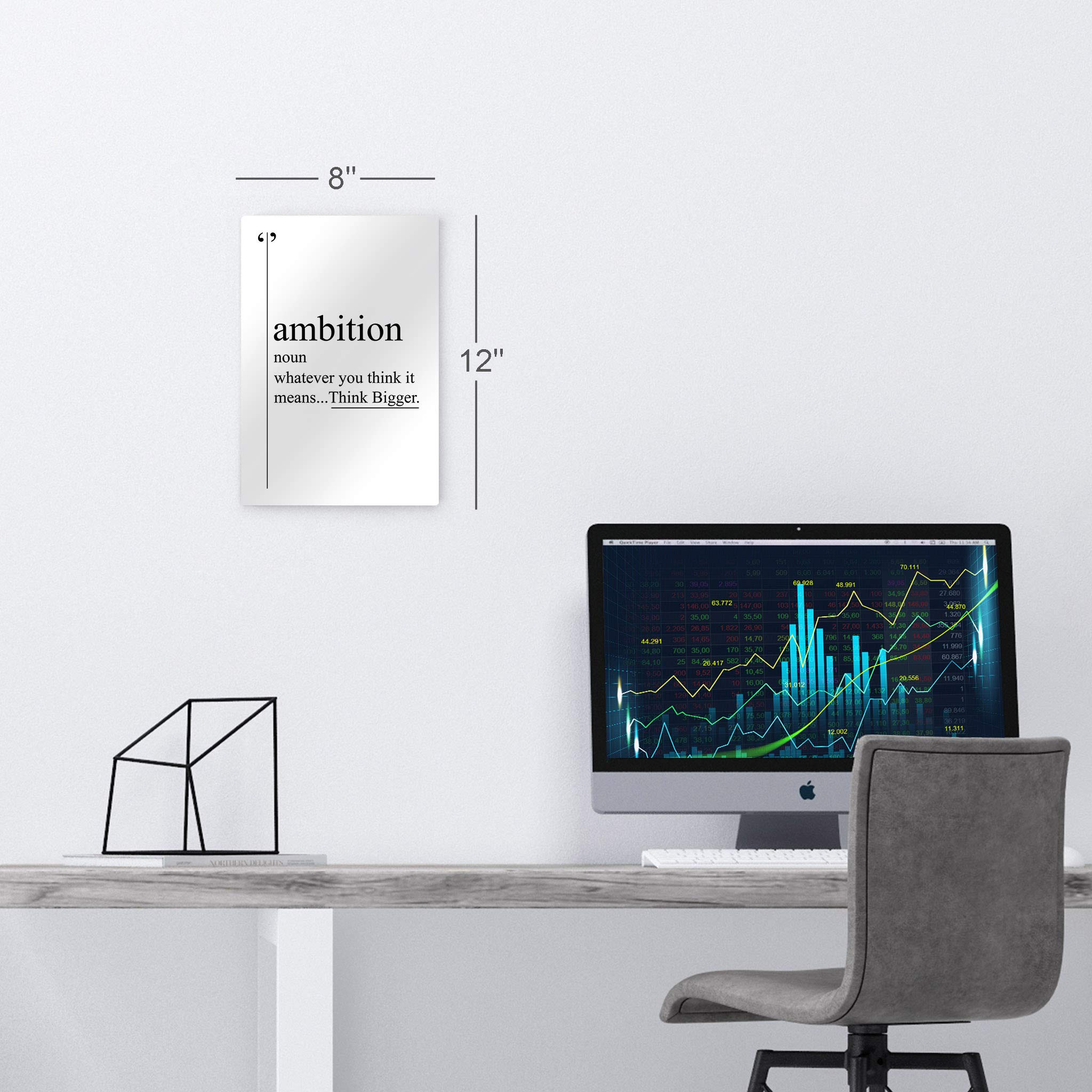 Ambition Definition Motivational Metal Wall Art - Inspirational Black & White Dictionary Print for Office & Living Room - 36x24 Inch Ready to Hang Home Decor - Perfect Gift for Entrepreneurs & Professionals