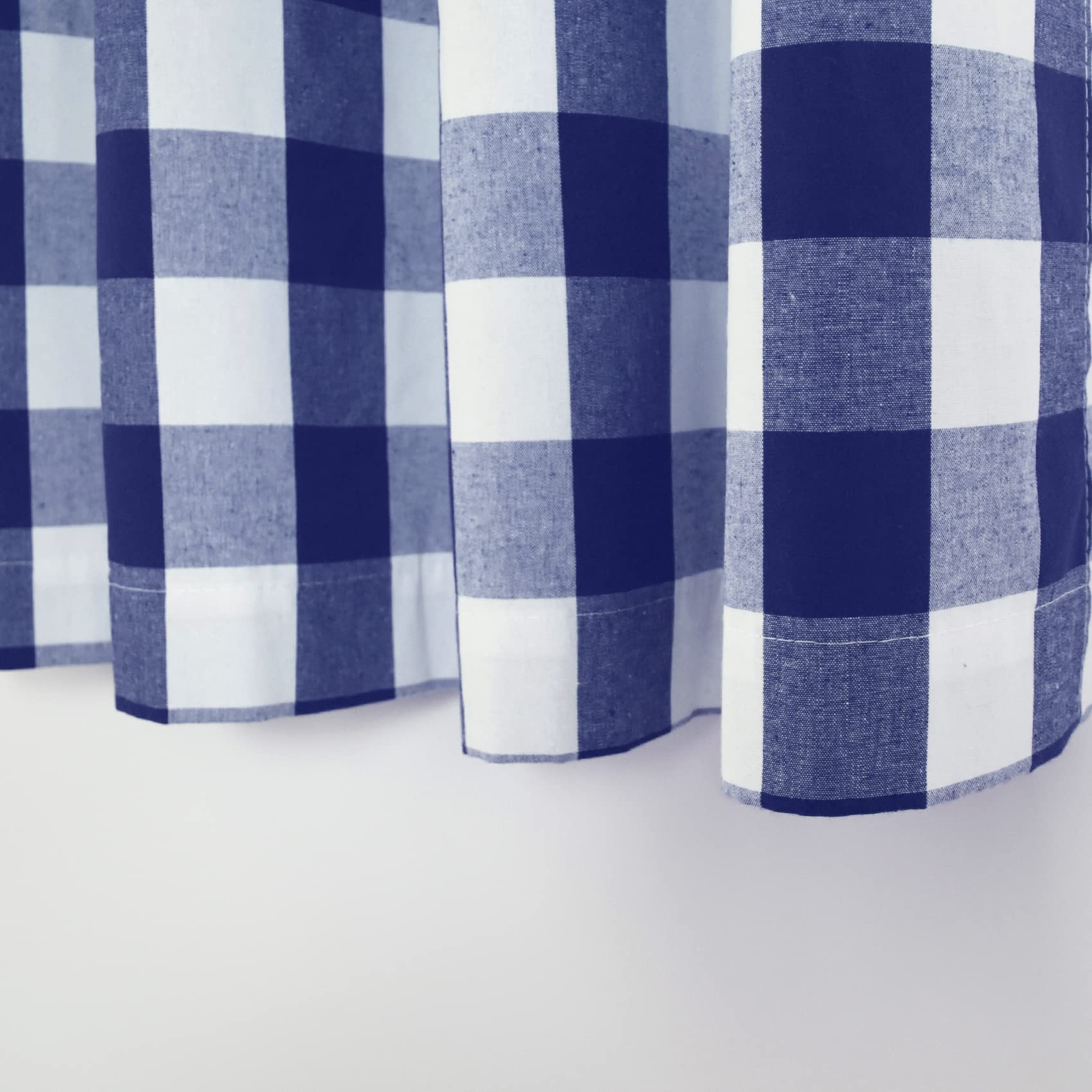 Navy Blue and White Buffalo Gingham Check Cotton Curtains - 63 Inch Long Rod Pocket Panels for Living Room, Kitchen & Bedroom - Set of 2 | Farmhouse Window Treatment & Home Decor