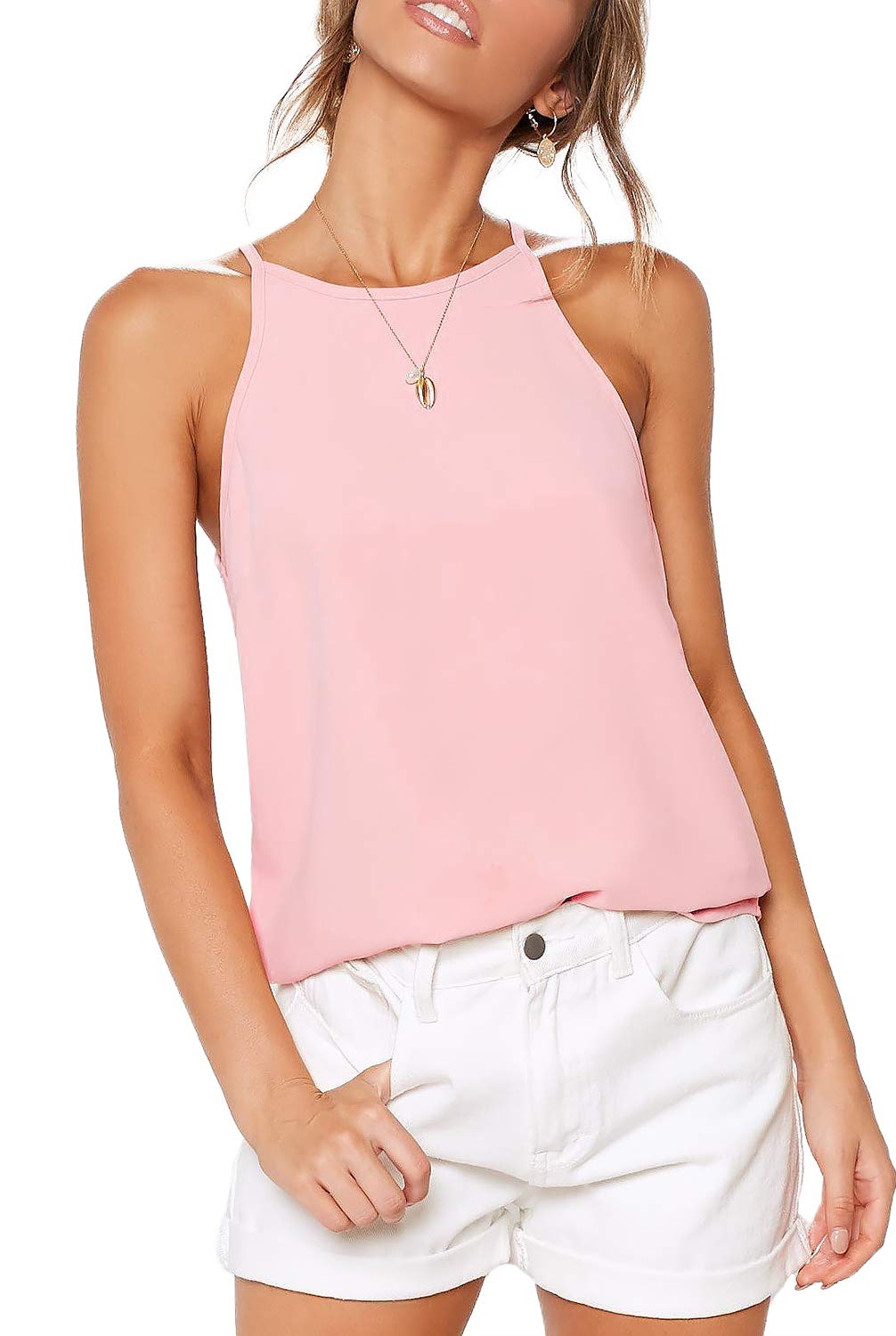 Sarin Mathews Women's Halter Tops - Casual Basic Sleeveless Tee Shirts for Summer | Breathable Comfort for Beach, Pool Party & Outdoor Activities