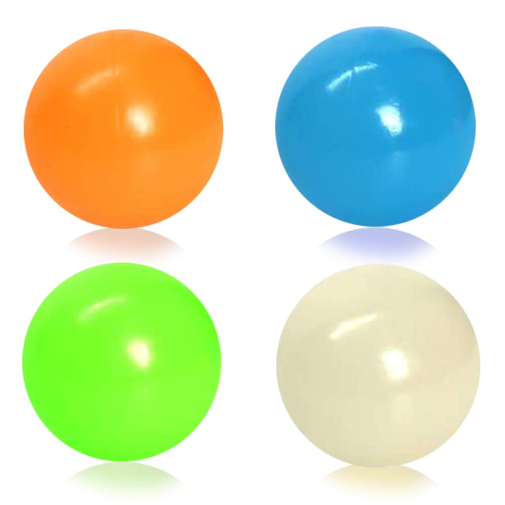 Glow in The Dark Stress Relief Balls - 4 Pack Sticky Wall Balls for Anxiety & Stress Relief | Squishy Sensory Toys for Kids & Adults | Fun Self-Soothing Fidget Toys for Home, Office & Classroom (Glow in The Dark)