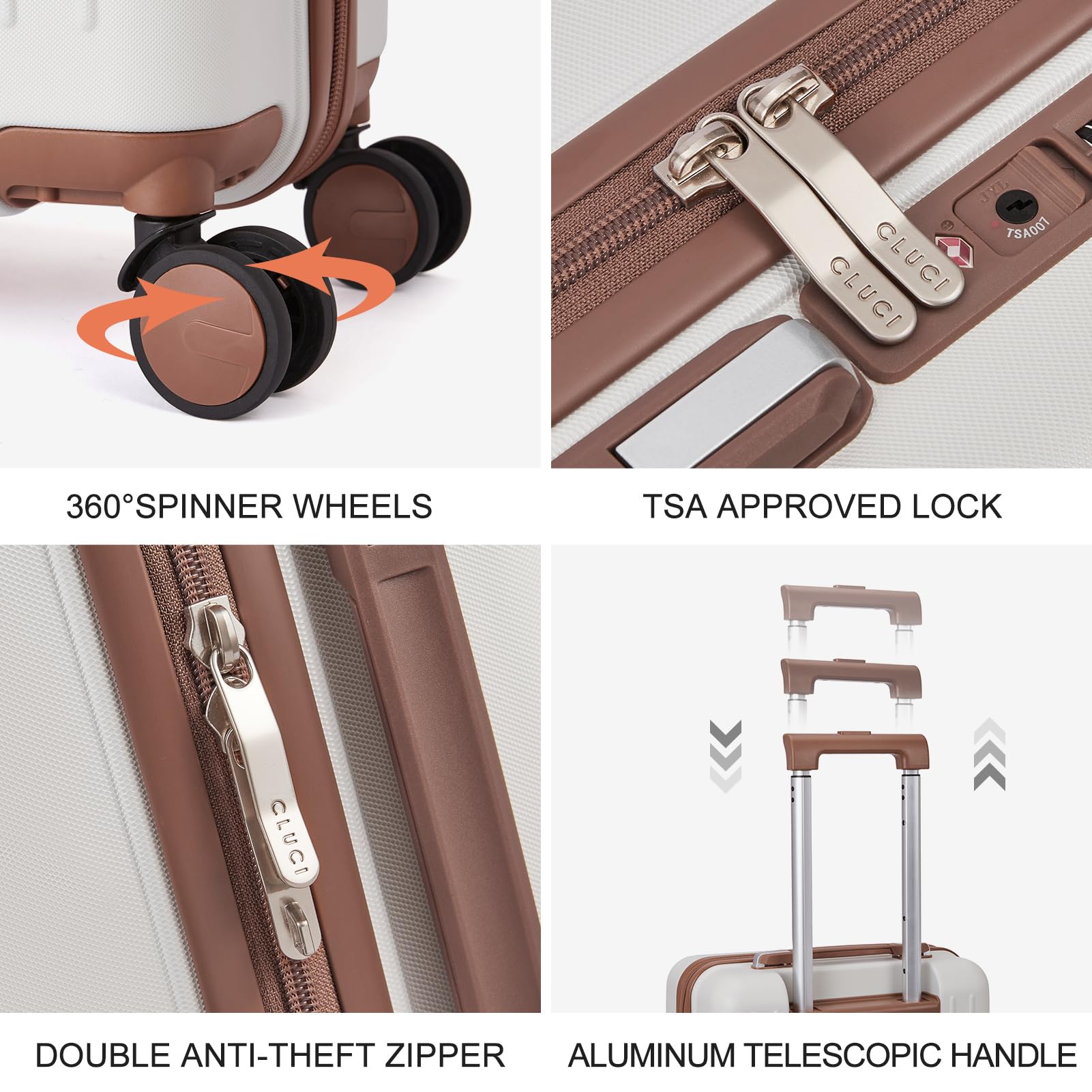 CLUCI 20-Inch Airline Approved Carry-On Hardside Suitcase with TSA Lock & 360° Spinner Wheels - Light Beige & Brown Luggage for Business Travel & Weekend Getaways