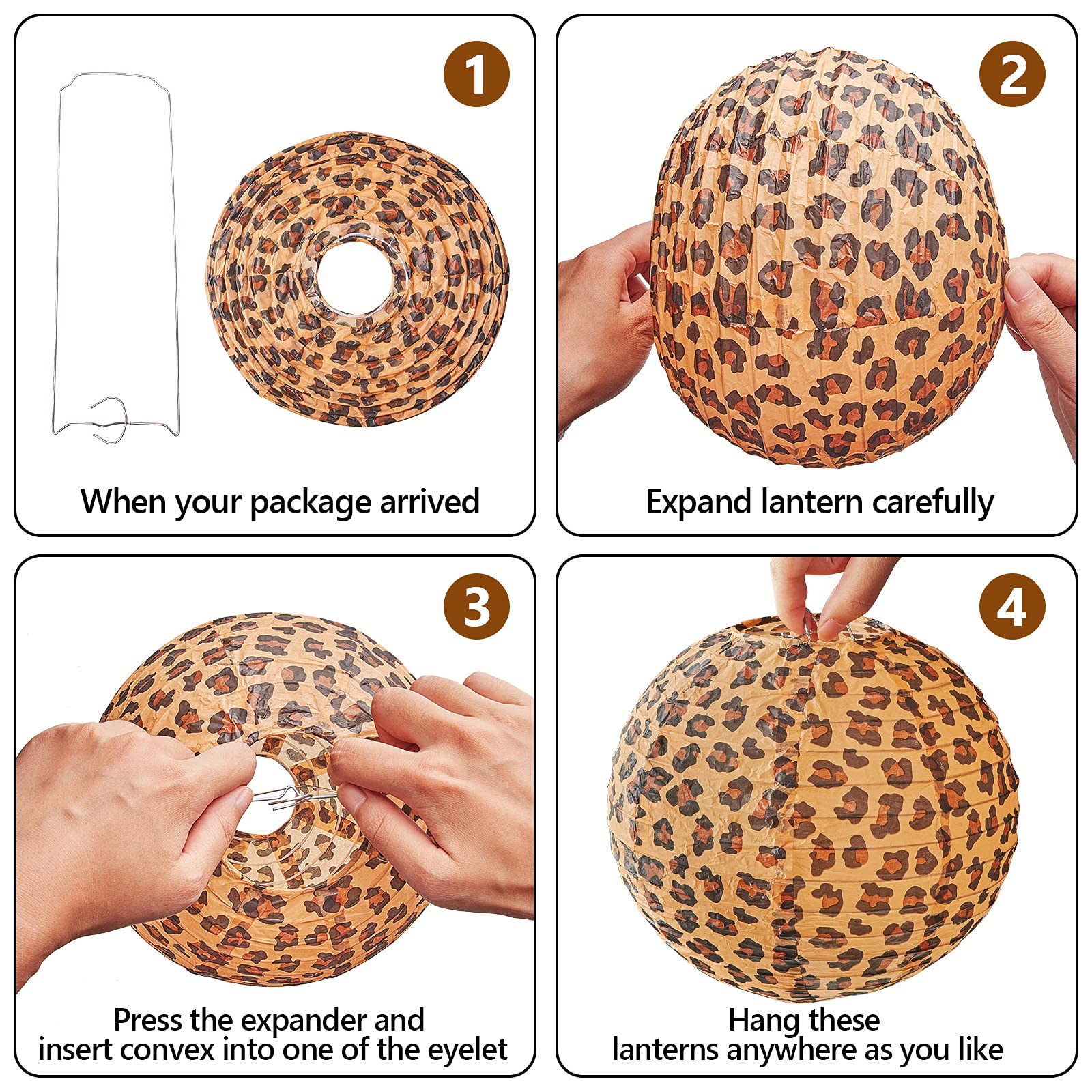 12 Pack Jungle Animal Print Paper Lanterns - Safari Party Decorations, Hanging Ceiling Decor for Birthday, Baby Shower, Farm Theme, Bedroom & Home Doorway (Wild Adventure Party Supplies)