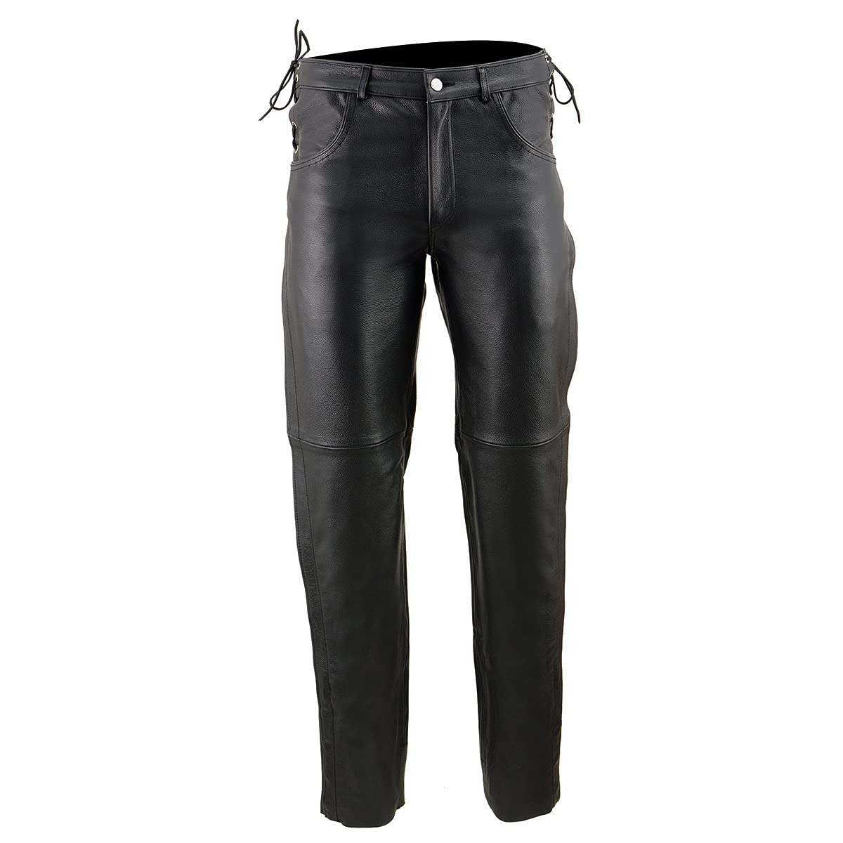 Milwaukee Leather SH1987 Men's Black Leather Motorcycle Over Pants - Deep Pockets & Adjustable Side Laces for Comfort & Style - Perfect for Riding, Commuting & Outdoor Adventures
