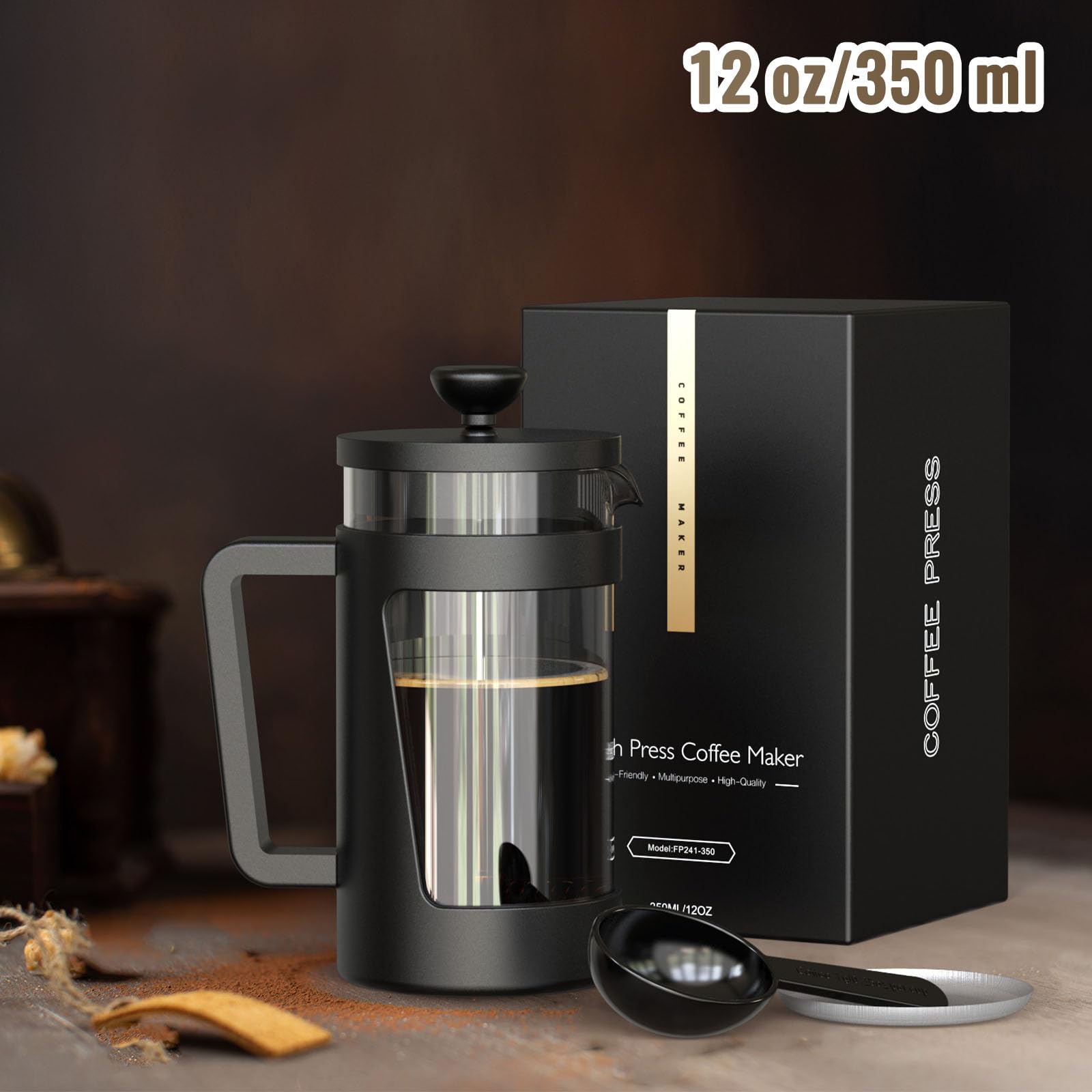 RAINBEAN 12 Oz Small French Press Coffee Maker - Single Serve Mini Coffee Brewer with 3-Stage Filtration System - Perfect for Home, Office & Travel Use - Ideal for Coffee & Tea Lovers