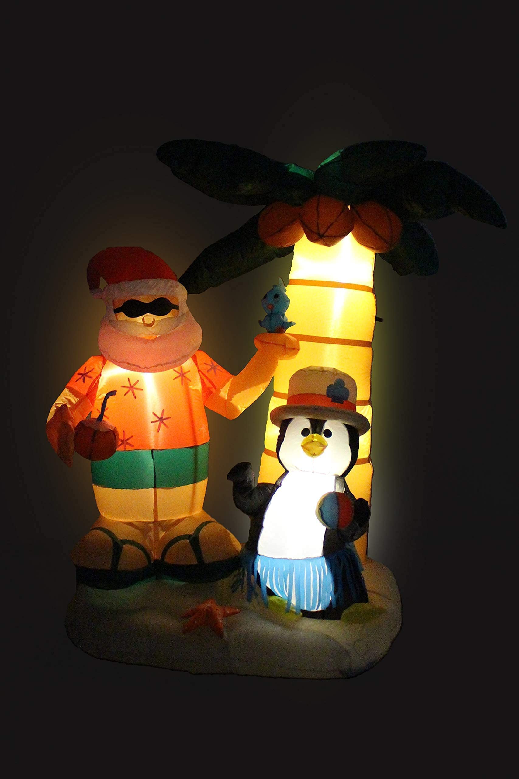 7ft Inflatable Santa Claus & Penguin Island with Palm Tree + 6ft Inflatable Nativity Scene with Three Kings & Lights - Christmas Party Decorations Bundle for Outdoor Yard, Holiday Festivities & Seasonal Celebrations