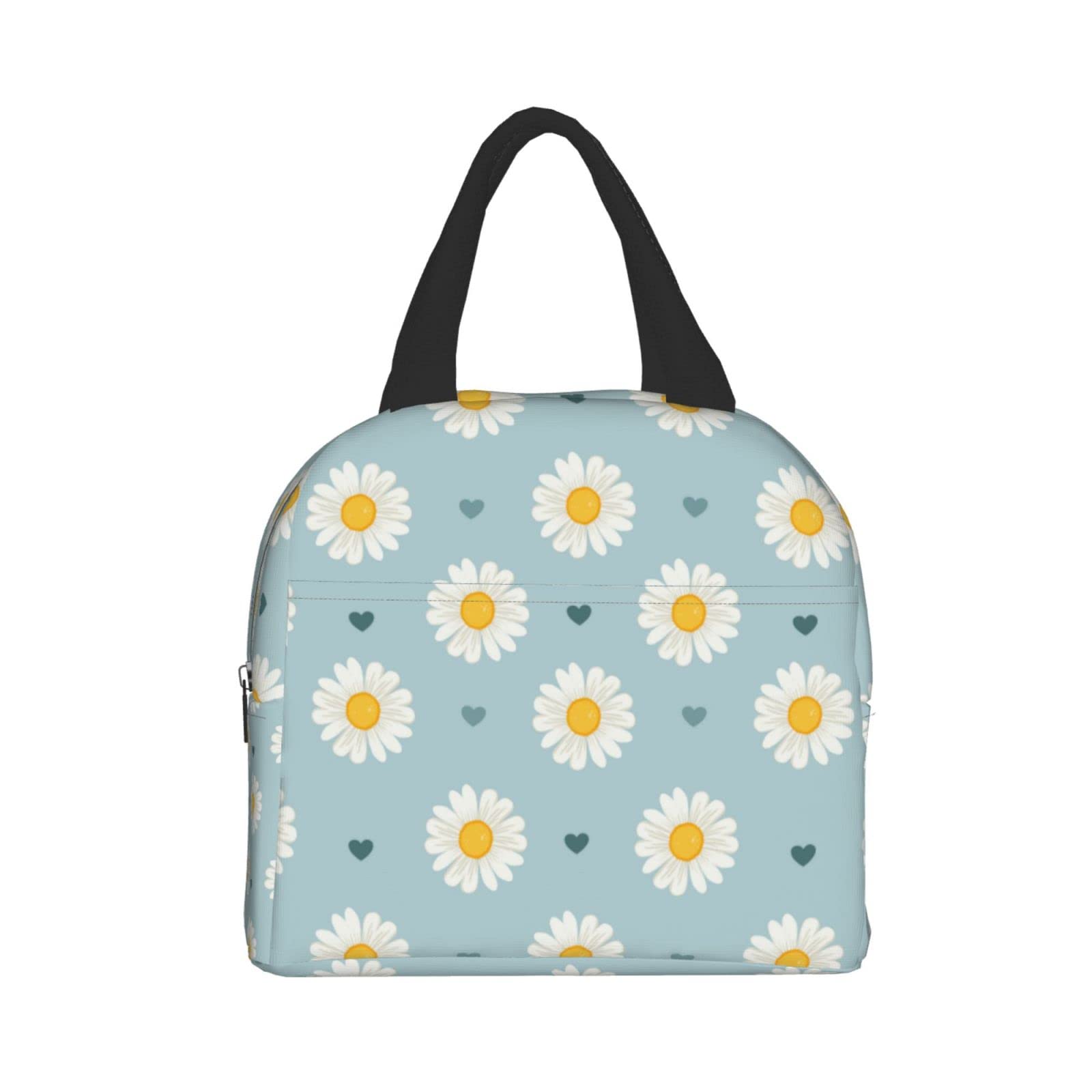 **Insulated Lunch Box with Daisy & Heart Design - Reusable, Leak-Proof Lunch Bag for Men & Women - Perfect for Work, Travel, Picnic & School**    (*Use Case: Keep meals fresh & portable for office commutes, outdoor adventures, or kids' lunchboxes!*)