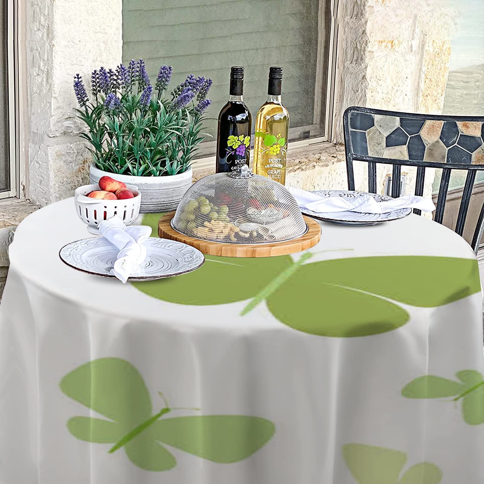 Round Polyester Tablecloth 60 Inch - Green Butterfly Print Waterproof Outdoor Table Cover for Kitchen, Dining, Buffet Parties, Camping & Picnics | Perfect for Patio, Garden & Outdoor Events