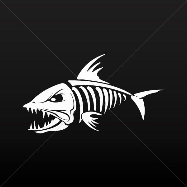 Skeleton Fish Bones Sticker Decal - White Vinyl Decoration for Bike, Motorcycle, Bicycle (7 x 3.96 Inches) - Waterproof Durable Adhesive for Helmets, Laptops, Cars & Outdoor Gear