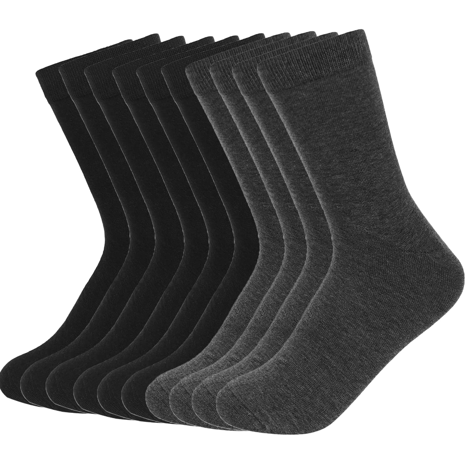 Ekouaer Men's Cotton Dress Socks 5-Pack - Mid Calf Classic Solid Color Casual & Formal Socks for Work, Office, and Daily Wear
