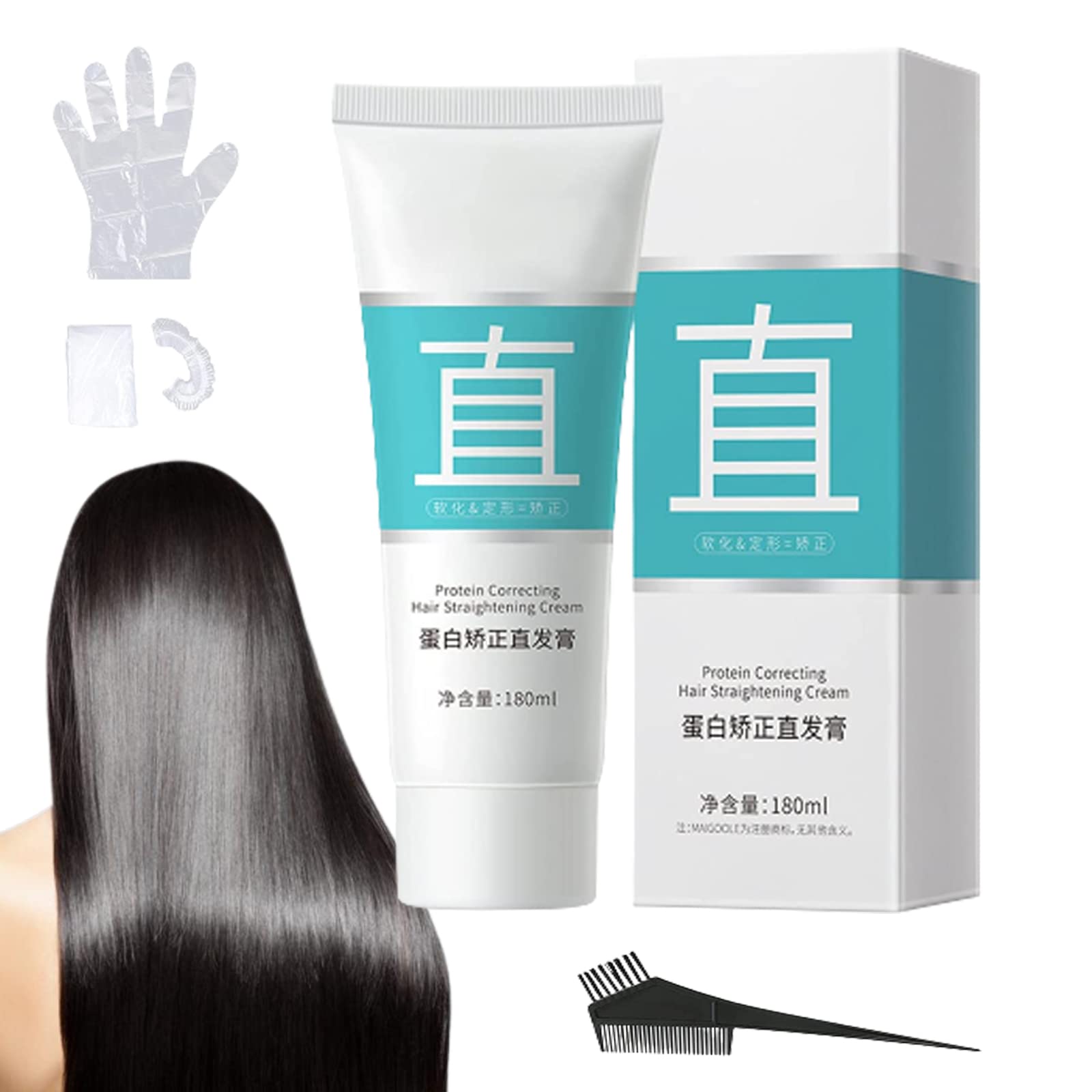 Professional Protein Hair Straightening Cream with Silk & Gloss - 180ml Collagen Treatment for Curly & Dry Hair | Fast Smoothing & Nourishing | Salon-Quality Results at Home | Perfect for Daily Styling & Special Occasions
