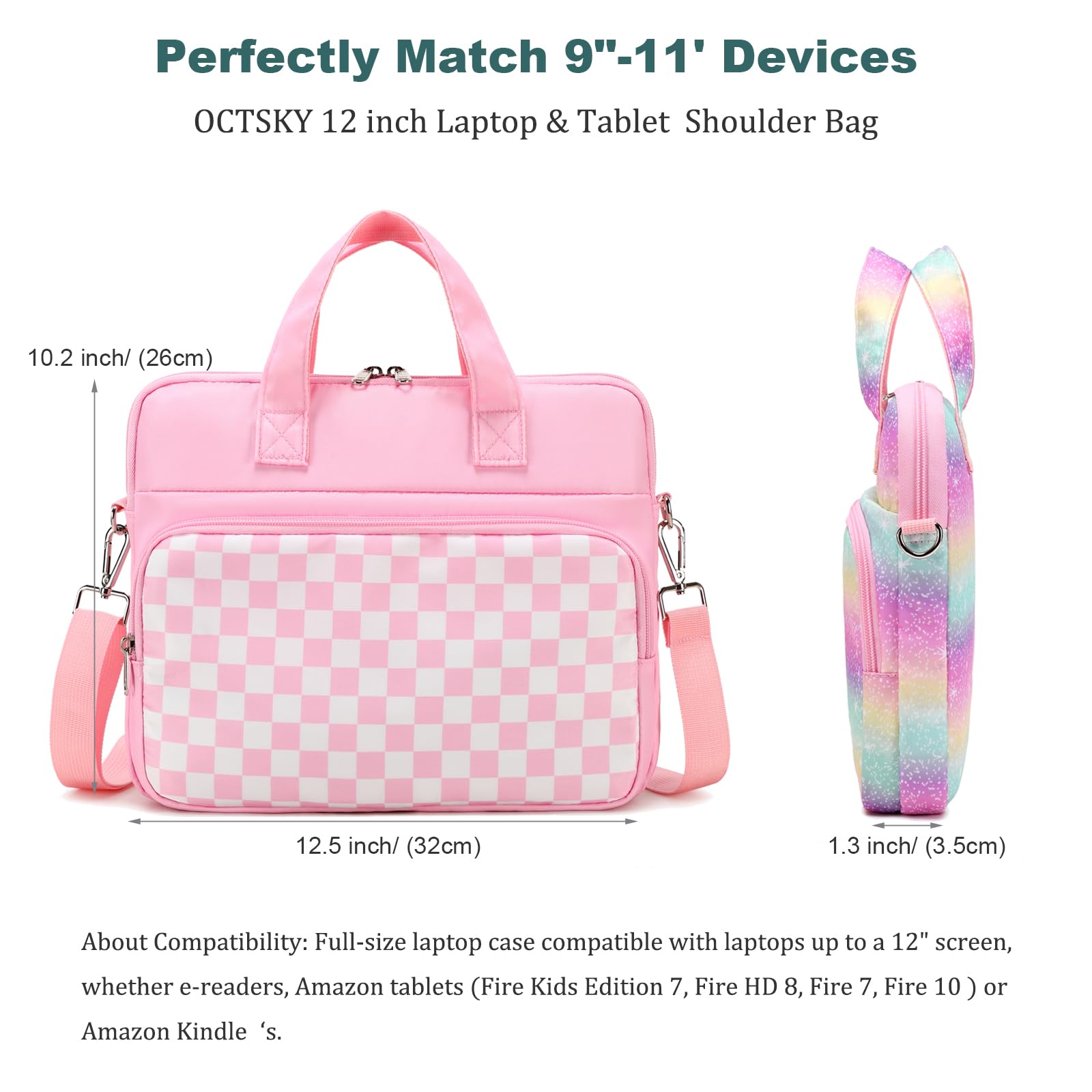 Octsky 12.5 Inch Kids Tablet Sleeve Bag with Shoulder Strap - Soft Lining Protective Case for iPad, Samsung Galaxy Tab - Perfect for School, Travel & Daily Commute