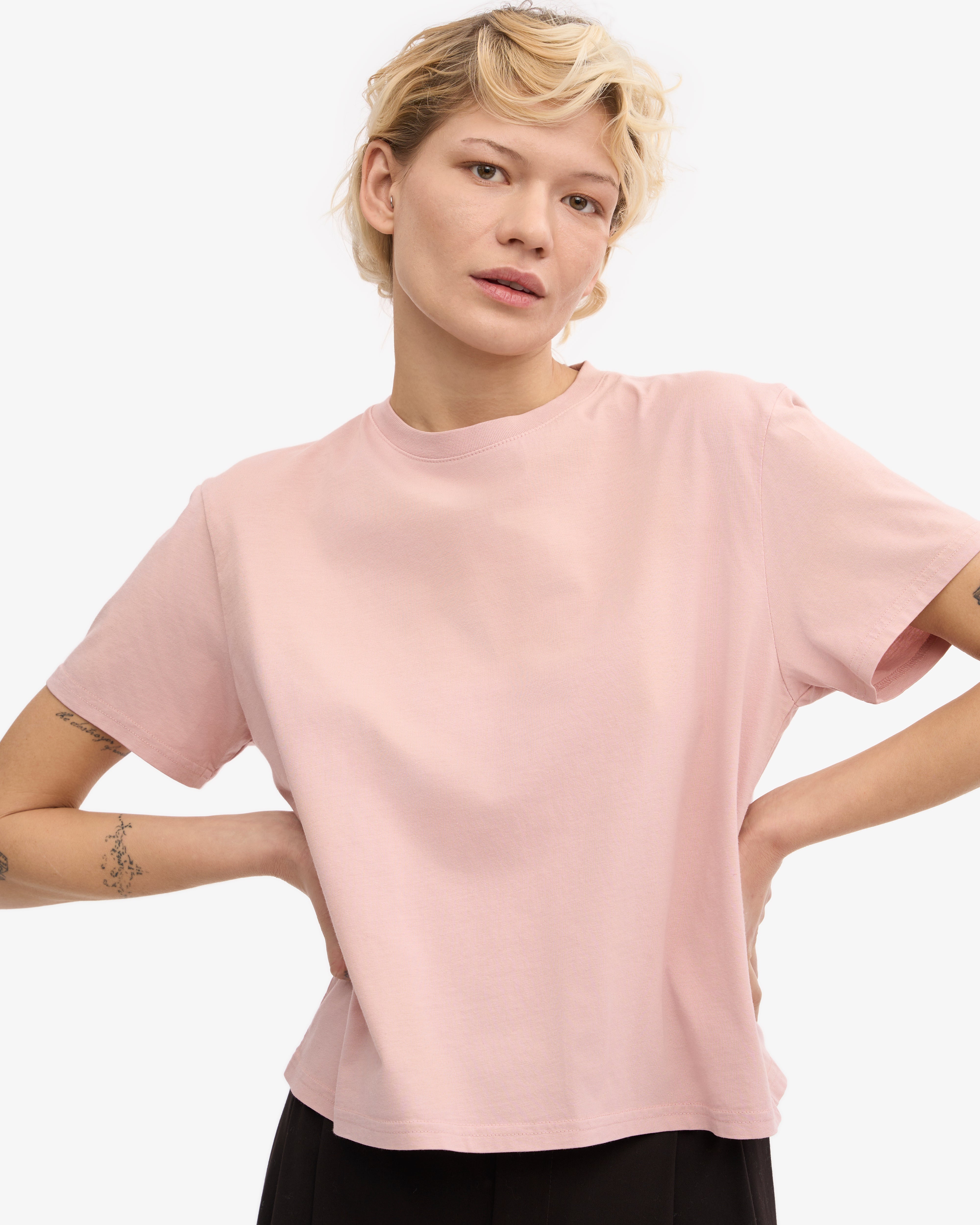 Organic Boxy Crop Tee - Soft Faded Pink Women's T-Shirt | Casual Streetwear, Summer Outfits & Layering Staple
