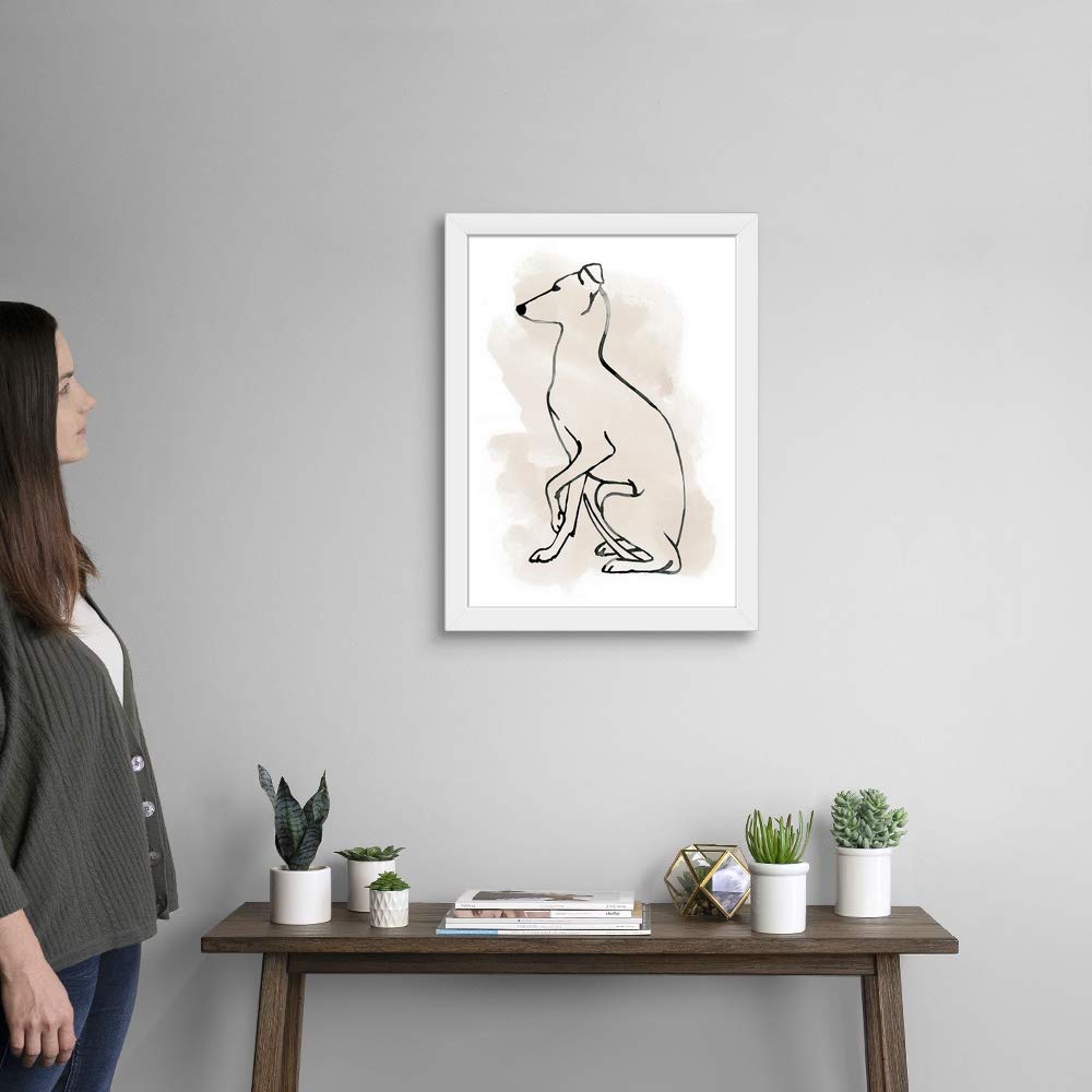 Greyhound Sketch II White Framed Art Print - Elegant Dog Wall Art Decor for Living Room, Bedroom & Office | Handmade Canine Portrait Painting