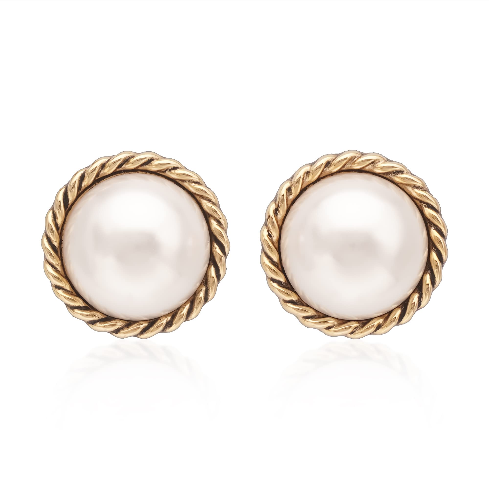 Gold Plated Pearl Stud Earrings for Women - Classic Faux Pearl Earrings for Everyday Wear & Special Occasions