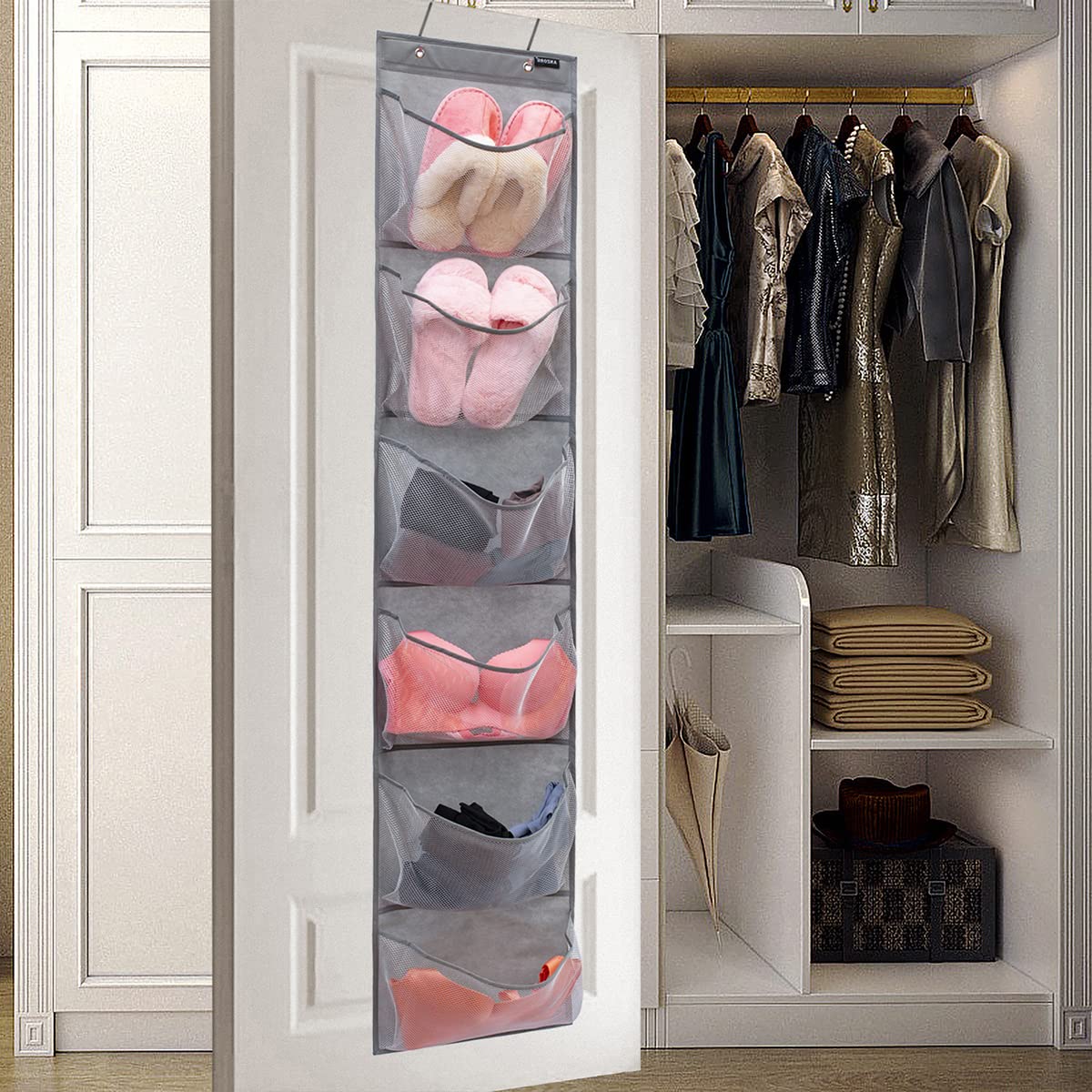Extra Large Over The Door Shoe Organizer - 6 Mesh Pockets Hanging Shoe Storage for Closet, Bedroom & Entryway - Space Saving Shoe Holder for Narrow Doors & Small Spaces