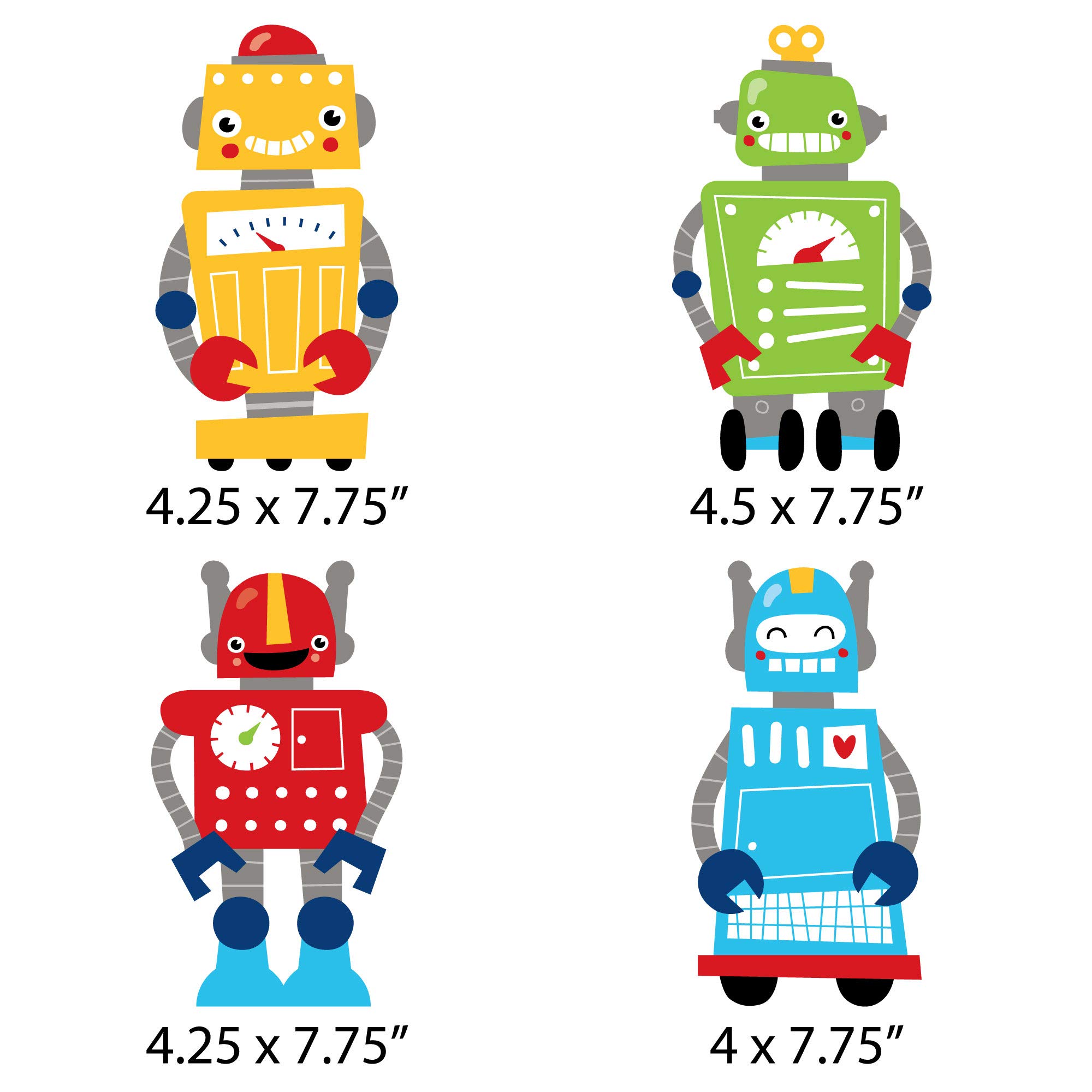 Big Dot of Happiness Gear Up Robots - DIY Party Decorations for Birthday, Baby Shower & Kids Room - Set of 20 Cutouts - Perfect for Wall Decor, Classroom Themes & Craft Projects