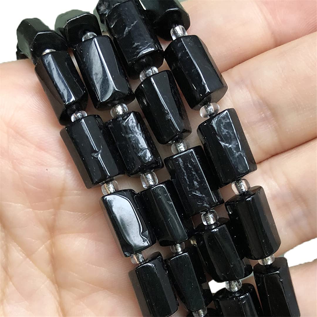 Natural Apatite Lapis Lazuli Tiger Eye Faceted Column Loose Beads for DIY Jewelry Making - 7.5 Inch Black Tourmaline Beads for Bracelets, Necklaces & Crafting - Healing Crystal Beads for Meditation & Spiritual Jewelry