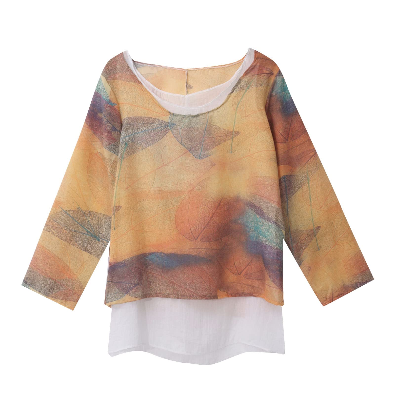 Women's Cotton Linen Floral Printed Two-Piece T-Shirt Set - Round Neck Pullover Tops for Casual Wear, Workout & Summer Outfits | Breathable Comfort for Daily Use, Gym & Outdoor Activities