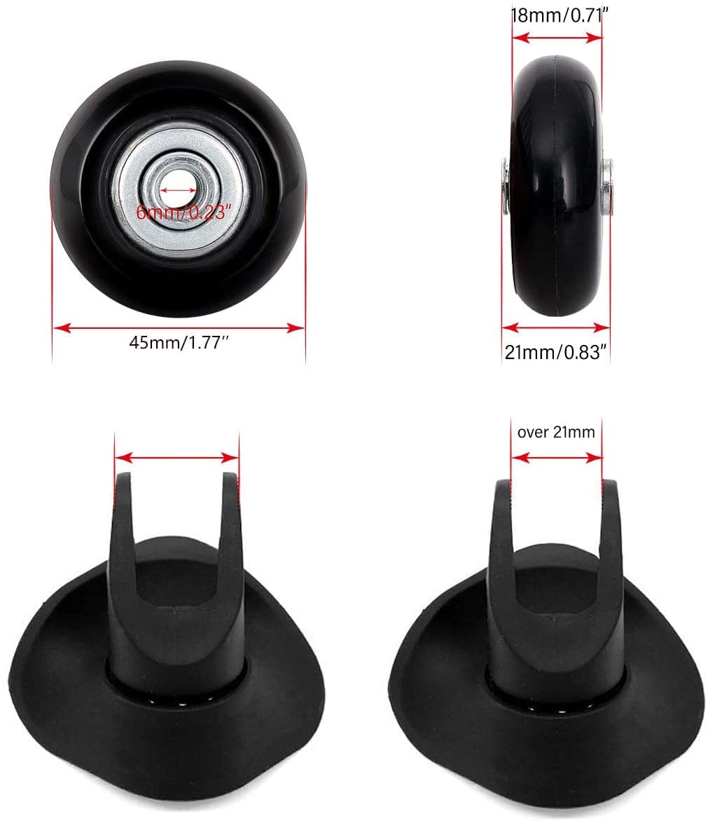 45mm Luggage Wheel Replacement Set - 4 Pack Heavy Duty Swivel Caster Wheels with Bearings & Axles (Fits 30mm & 35mm) - Black Rubber Suitcase Repair Kit 3.31x3.07x1.3 inches - Perfect for Travel Luggage, Trolley Cases & Rolling Bags