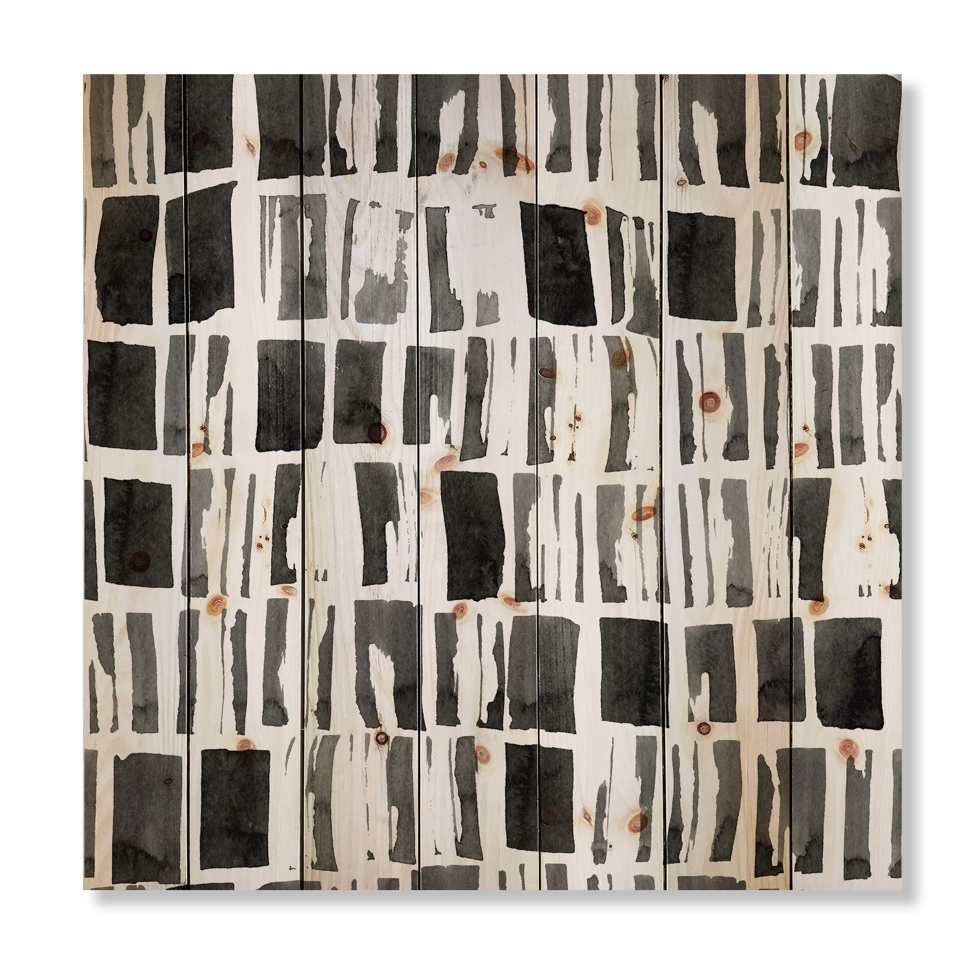 DesignQ Abstract Monochrome Bricks Modern Wood Wall Art - Large Black & White Contemporary Wood Wall Decor Panels Printed on Natural Pine - Perfect for Living Room, Bedroom & Office Decor