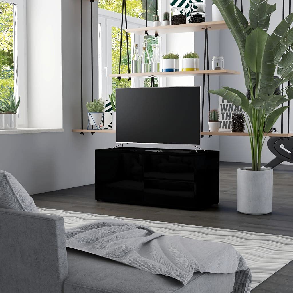 IGOTO TV Stand with Cabinet - Modern Minimalist Design, Black Entertainment Center for Living Room & Bedroom - 31.5