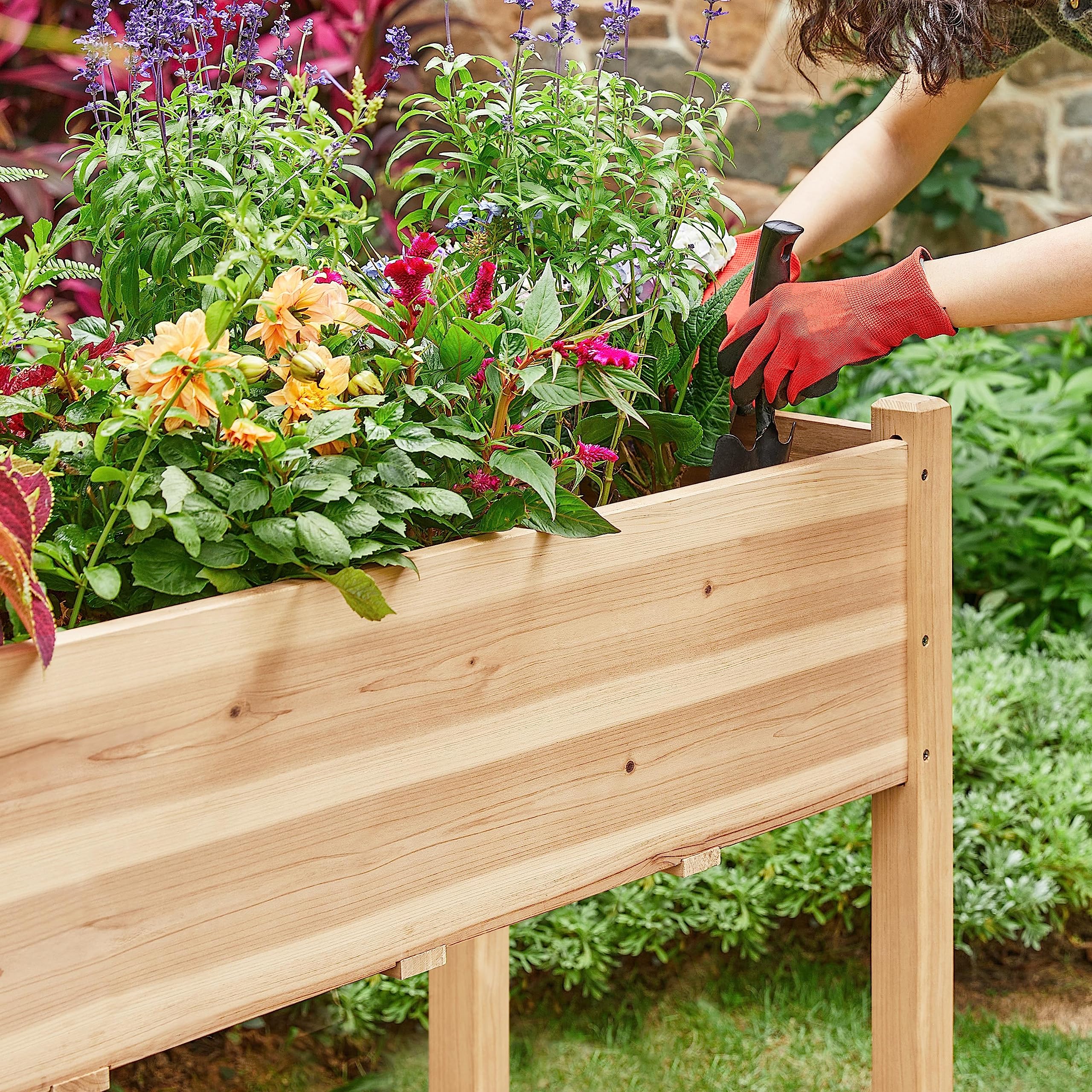 Topeakmart 48 x 23 x 30 Inch Wooden Raised Garden Bed Planter Box with Legs - Elevated Outdoor Gardening Box for Flowers, Vegetables, Herbs, Tomatoes - Perfect for Backyard, Patio, Balcony Gardening (Set of 2)