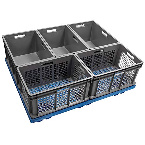 Akro-Mils 37686 24x16x16 Inch Heavy Duty Plastic Storage Tote with Solid Walls & Base - Gray Stackable Bins (2-Pack) for Warehouse, Garage & Home Organization