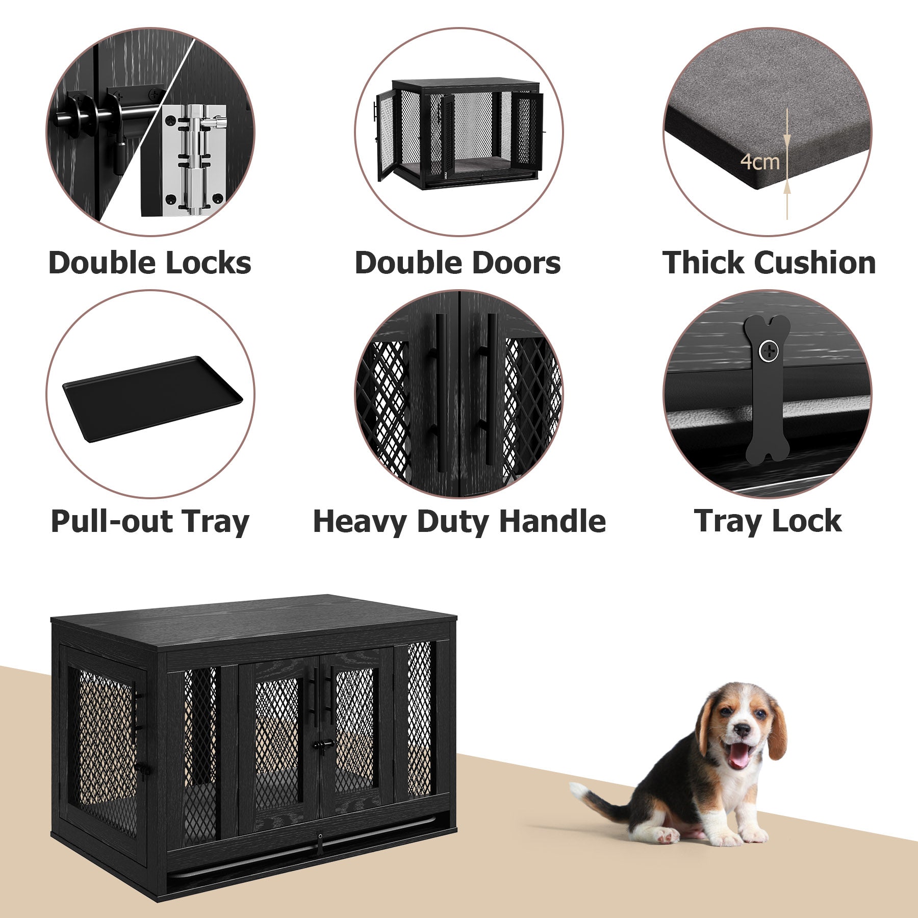 Stylish Indoor Pet Kennel Side Table with Removable Cushion & Pull-Out Tray - Perfect for Small Dogs & Cats in Living Rooms or Bedrooms