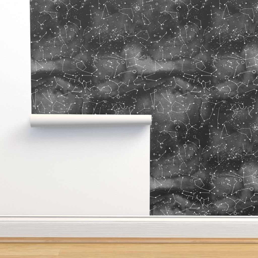12ft x 2ft Removable Wallpaper - Black Watercolor Constellations & Stars Astronomy Design | Self-Adhesive Nursery Wallpaper for Boys & Girls | Perfect for Bedroom, Kids Room & Home Decor
